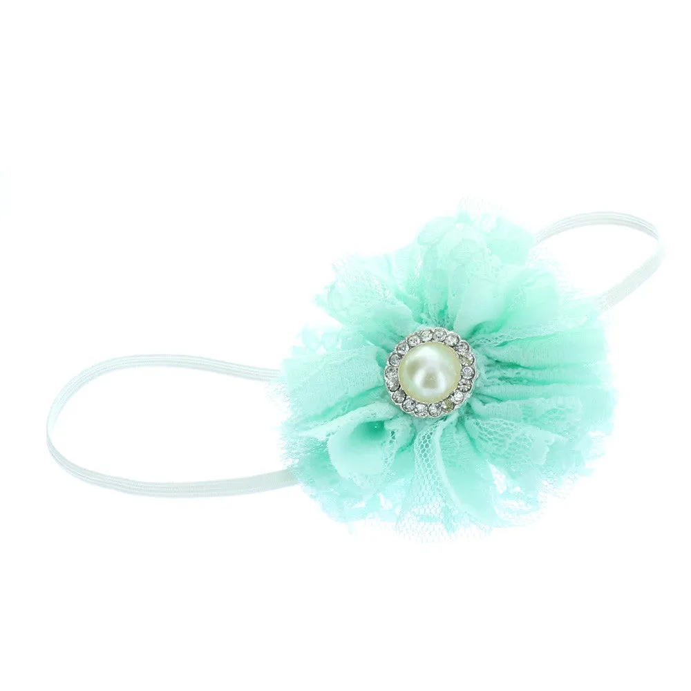Baby/Toddler Vintage Lace & Pearl Flower Skinny Headband
