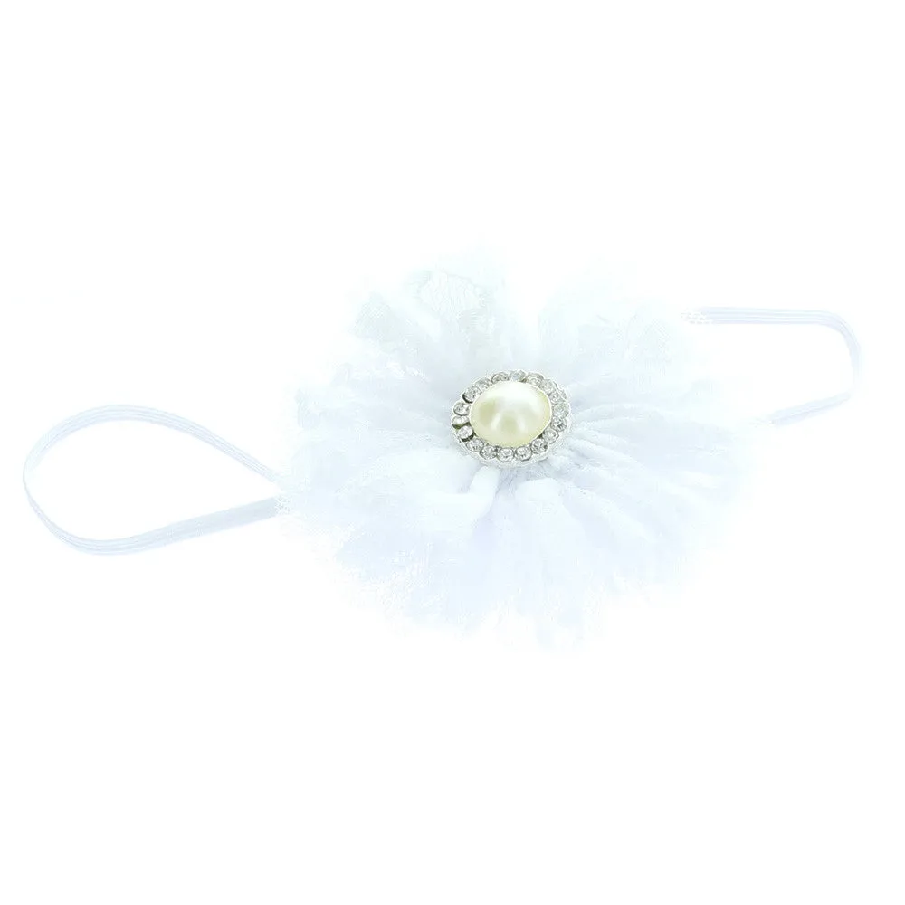 Baby/Toddler Vintage Lace & Pearl Flower Skinny Headband