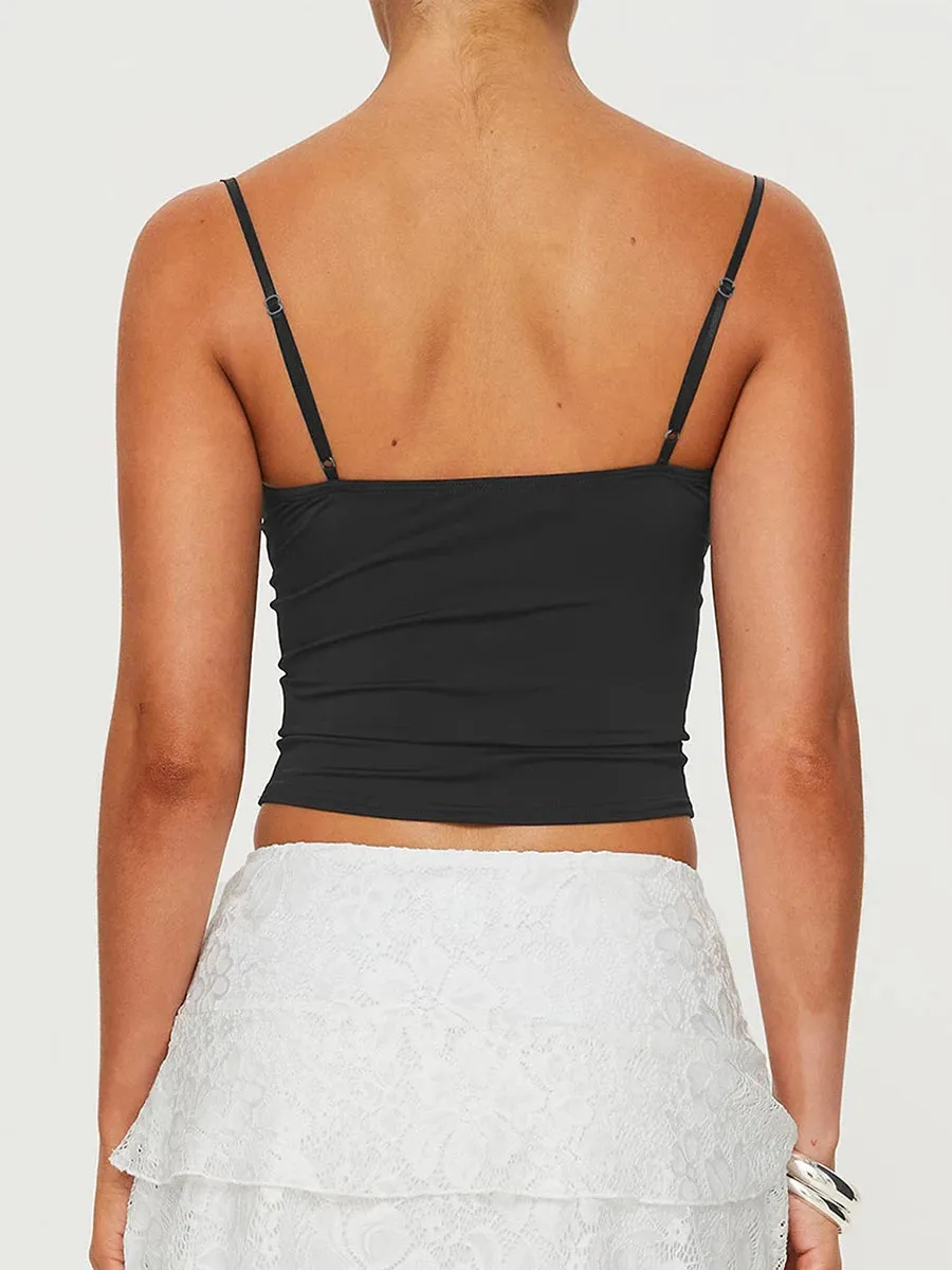 Back To School Joskaa Women's Y2K Vintage Summer Crop Camisole Slim Fit 3D Bow Ruched Sweetheart Neck Backless Thin Spaghetti Strap Tops