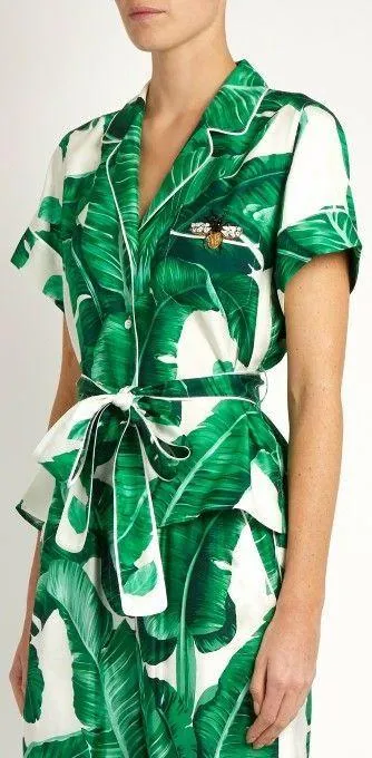 Banana Leaf Print Pajama Top & Pant Set