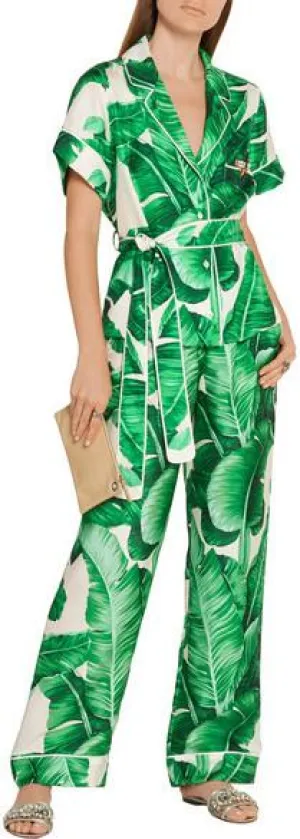 Banana Leaf Print Pajama Top & Pant Set