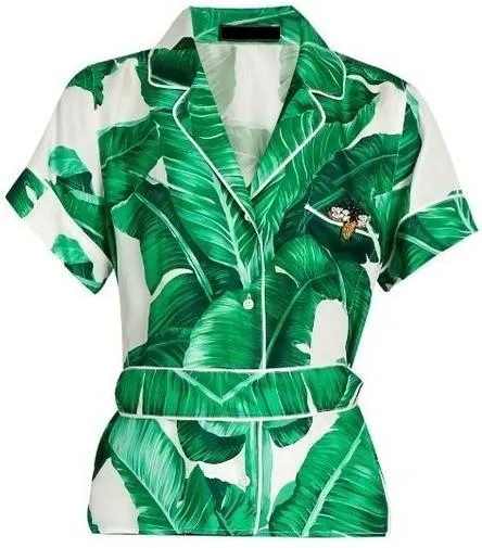 Banana Leaf Print Pajama Top & Pant Set