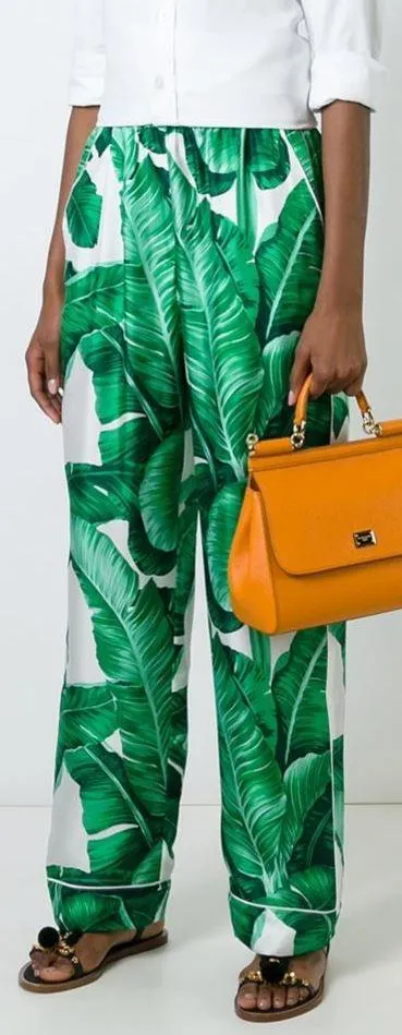 Banana Leaf Print Pajama Top & Pant Set