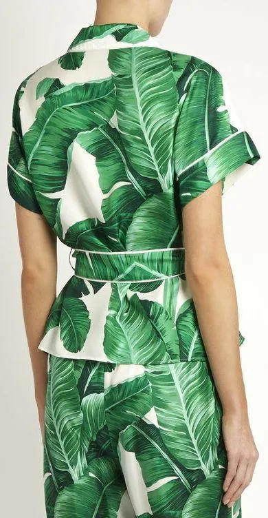 Banana Leaf Print Pajama Top & Pant Set