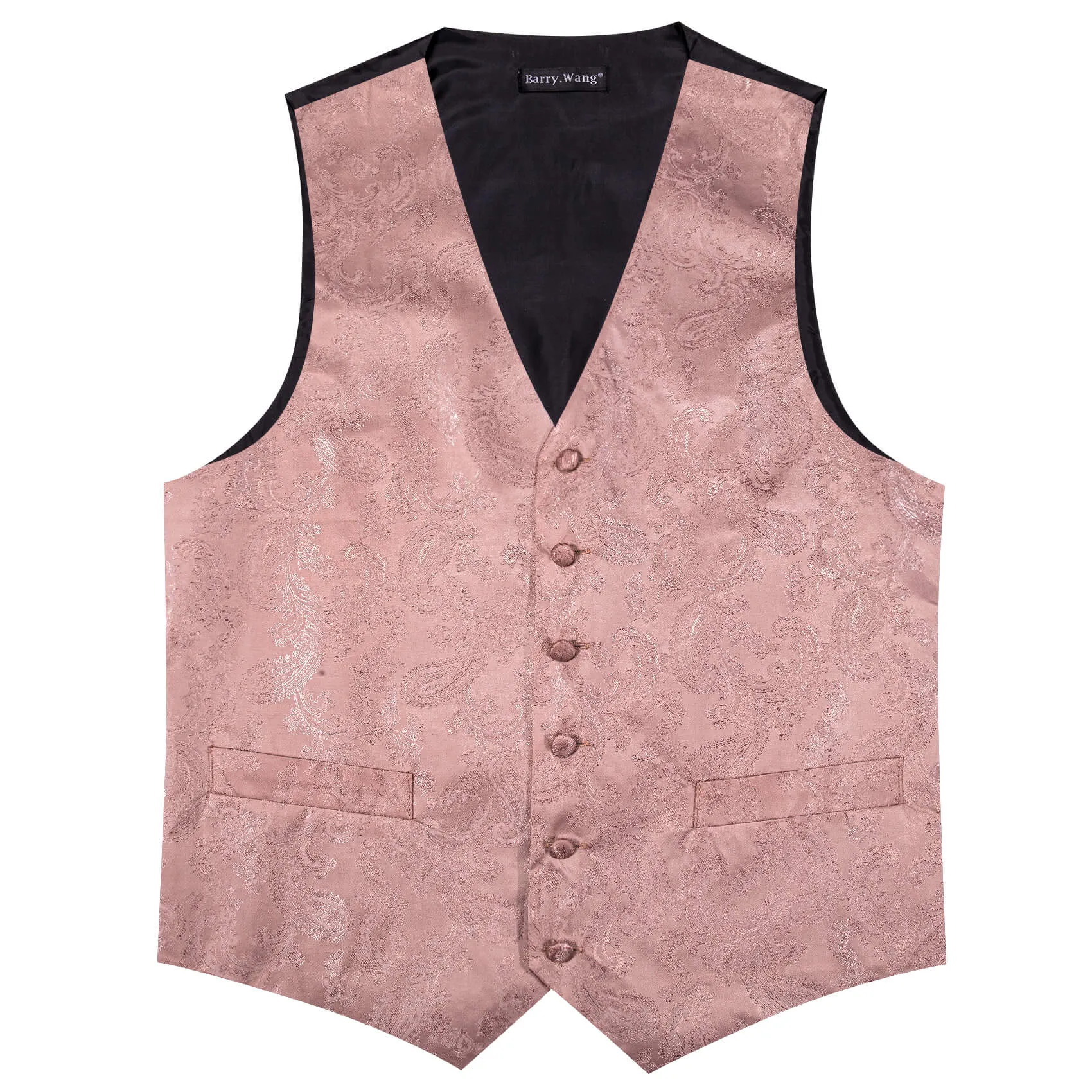 Barry Wang 5pcs Mens Waistcoat Set Dusty Rose Pink Paisley Vest