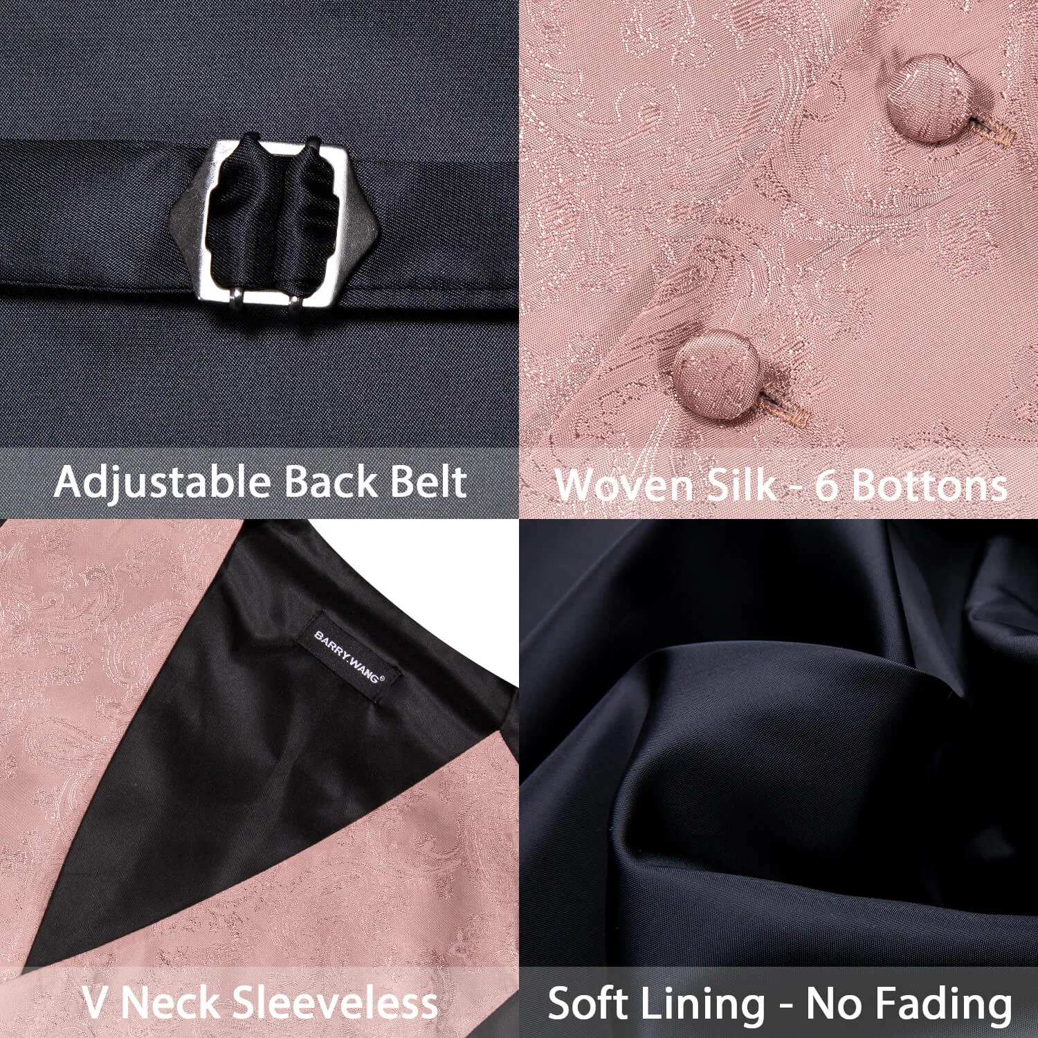 Barry Wang 5pcs Mens Waistcoat Set Dusty Rose Pink Paisley Vest