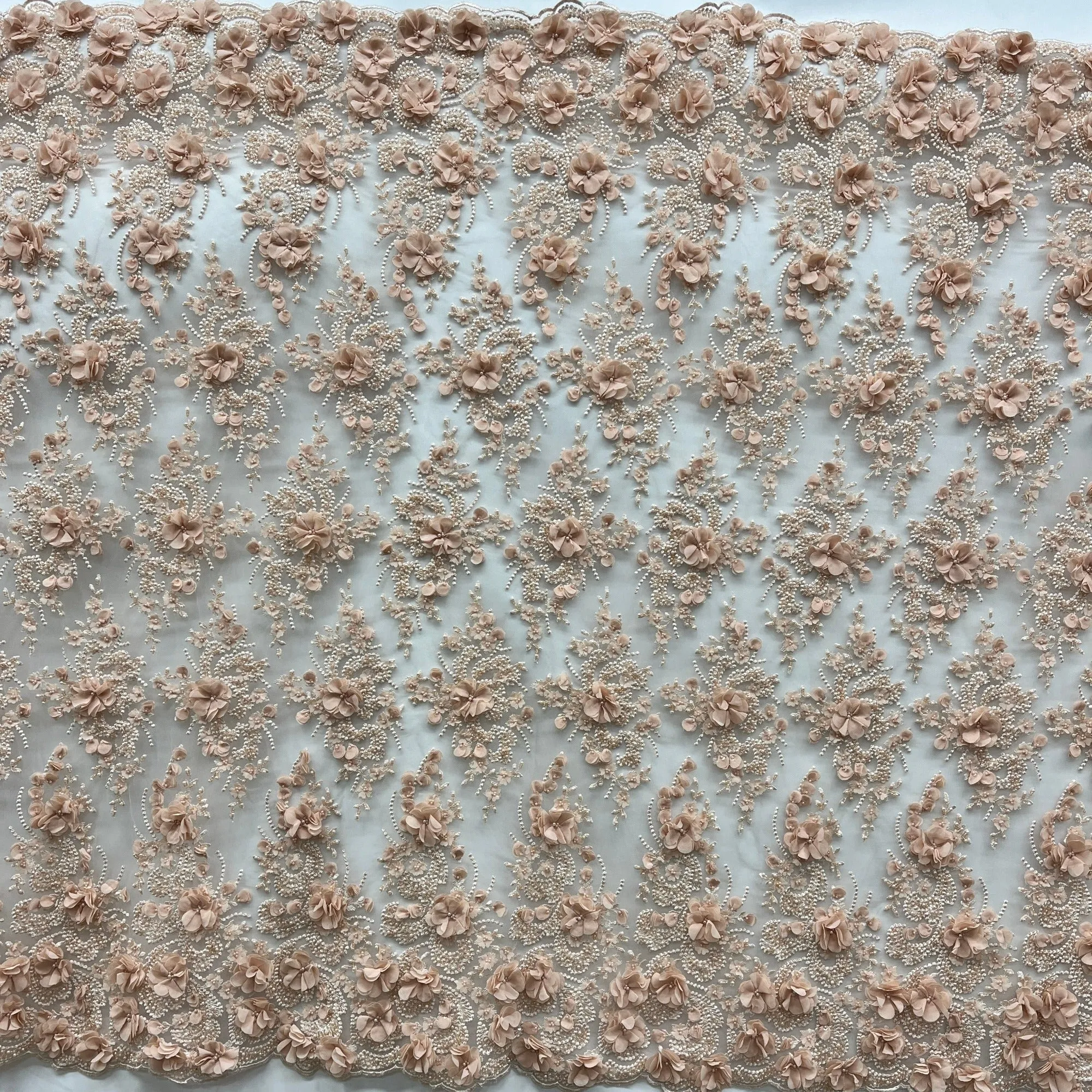 Beaded 3D Floral Lace Fabric Embroidered on 100% Polyester Net Mesh 
| Lace USA - GD-362