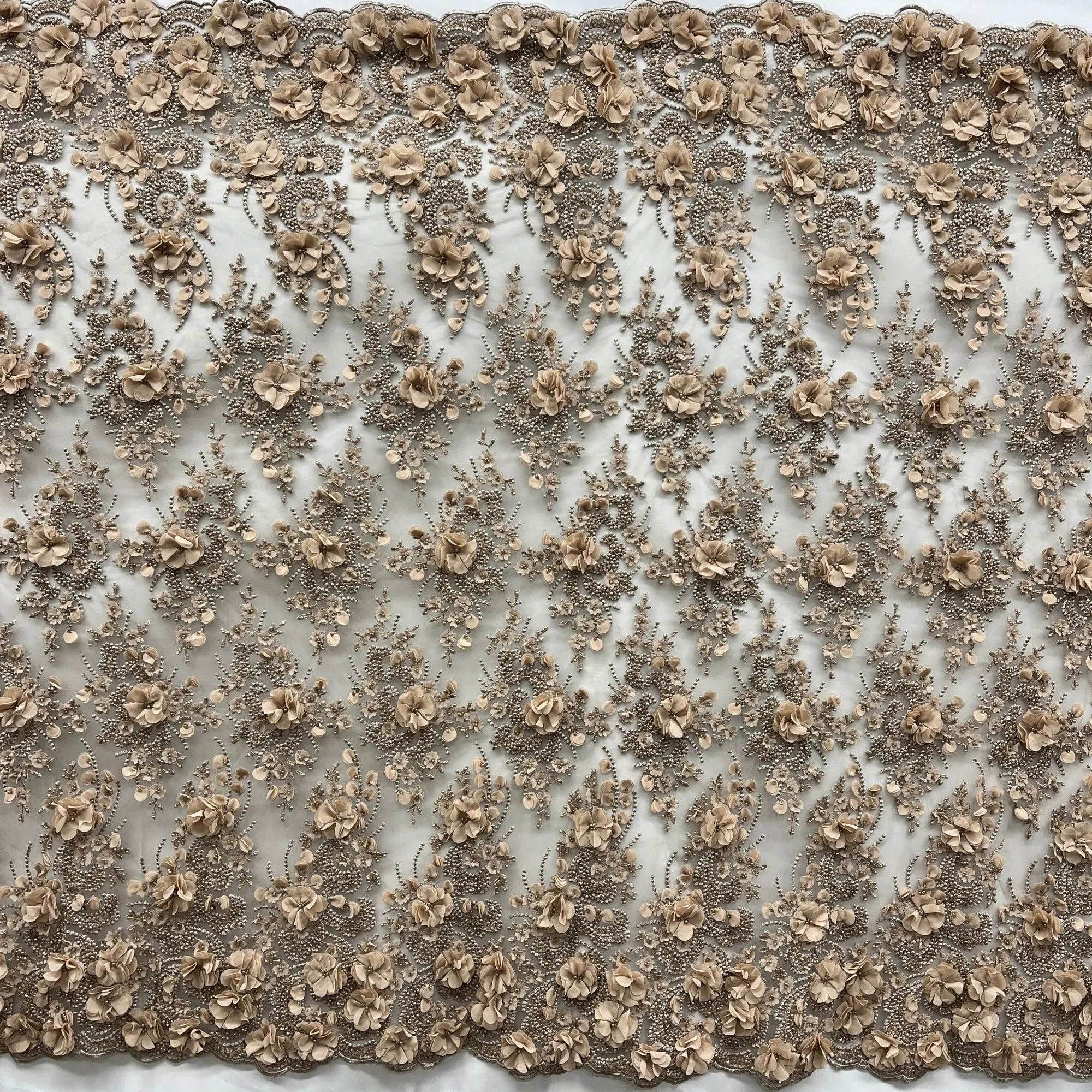 Beaded 3D Floral Lace Fabric Embroidered on 100% Polyester Net Mesh 
| Lace USA - GD-362