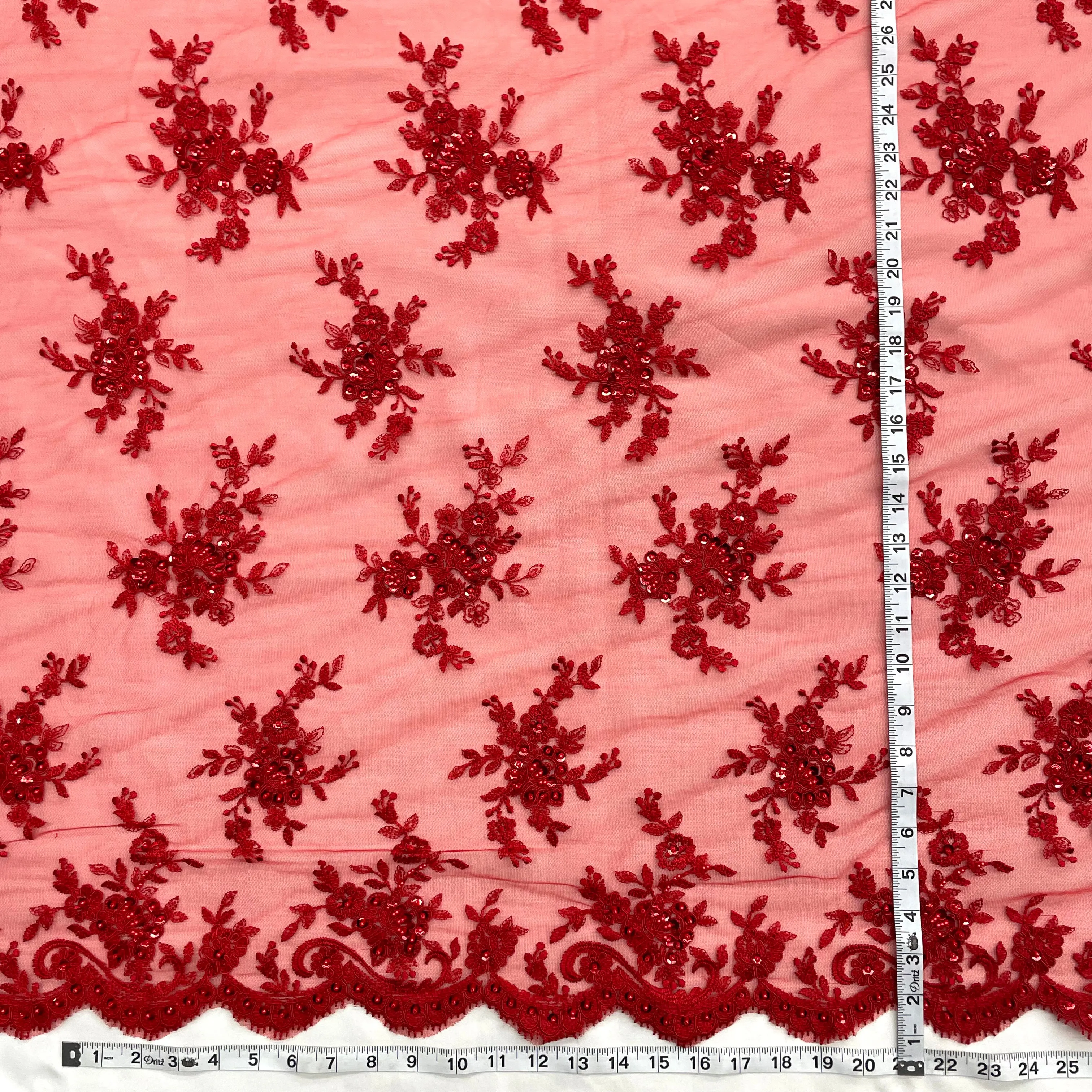 Beaded & Corded Bridal Fabric Lace Embroidered on 100% Polyester Net Mesh | Lace USA - 96517W-BP