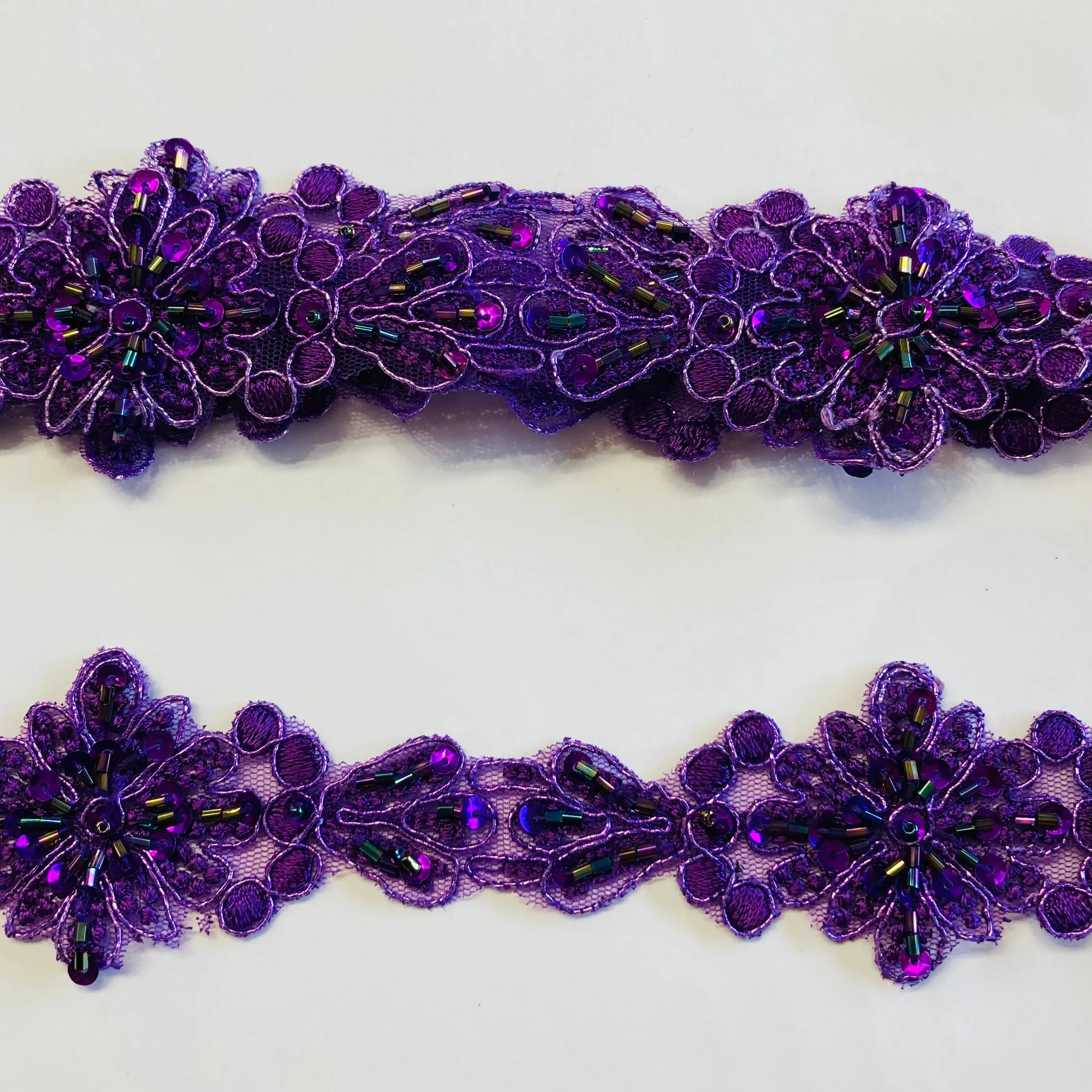 Beaded & Corded Lace Trimming Embroidered on 100% Polyester Net Mesh | Lace USA - 96779W-BP