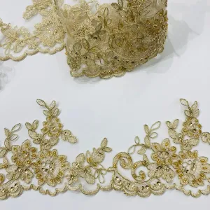 Beaded & Corded Lace Trimming Embroidered on 100% Polyester Net Mesh | Lace USA - 96796W-HB