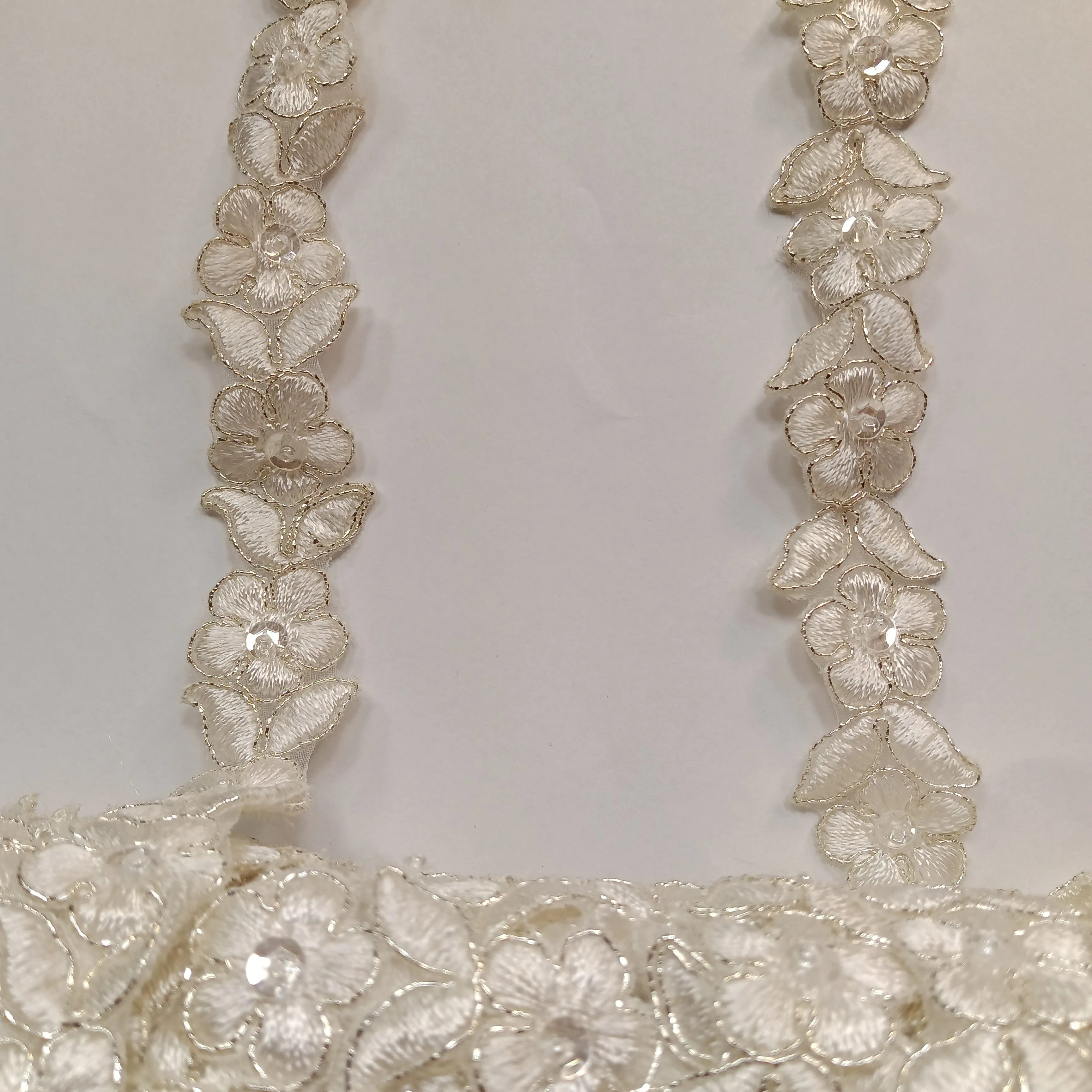 Beaded & Corded Lace Trimming Embroidered on 100% Polyester Organza | Lace USA - 96740N-BP