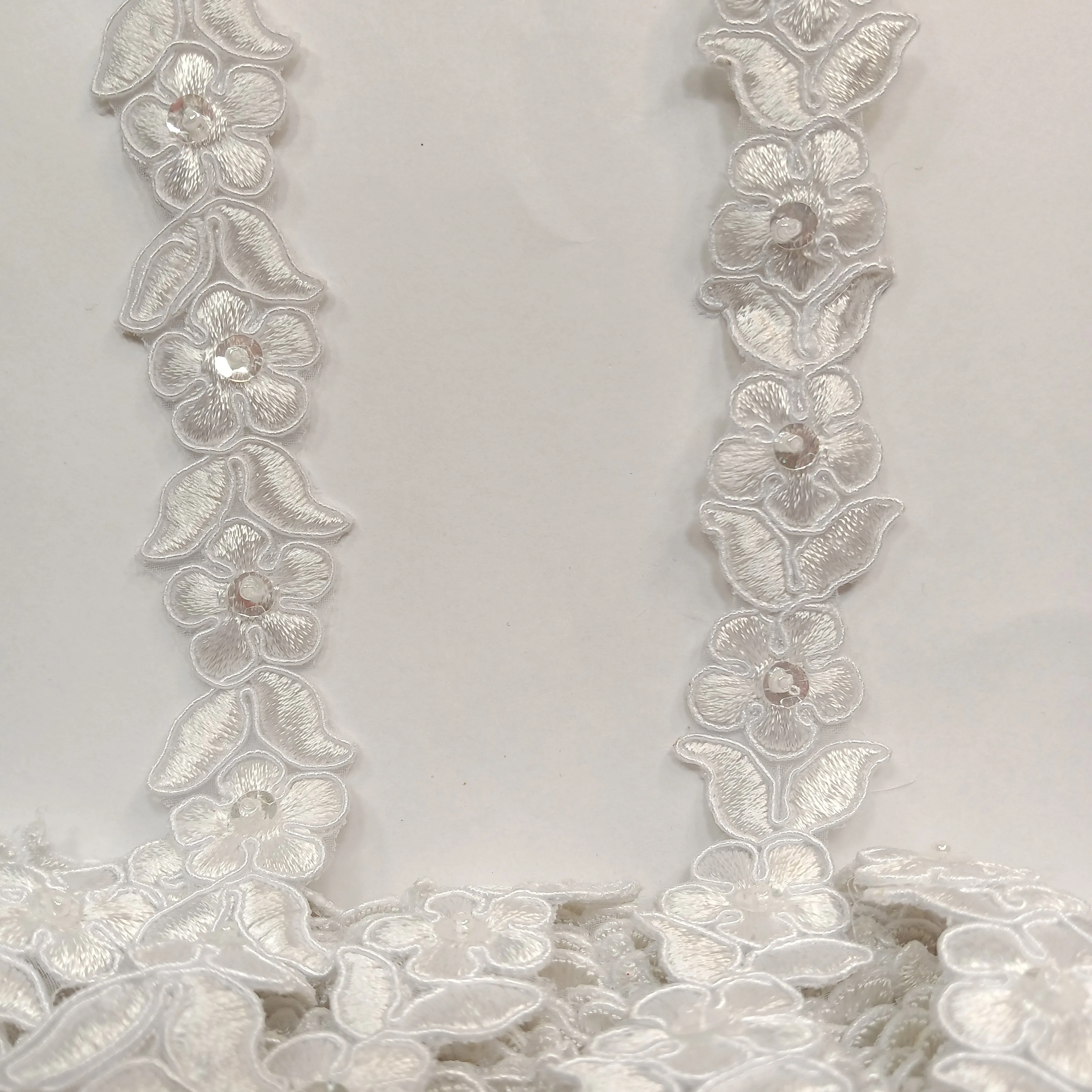 Beaded & Corded Lace Trimming Embroidered on 100% Polyester Organza | Lace USA - 96740N-BP