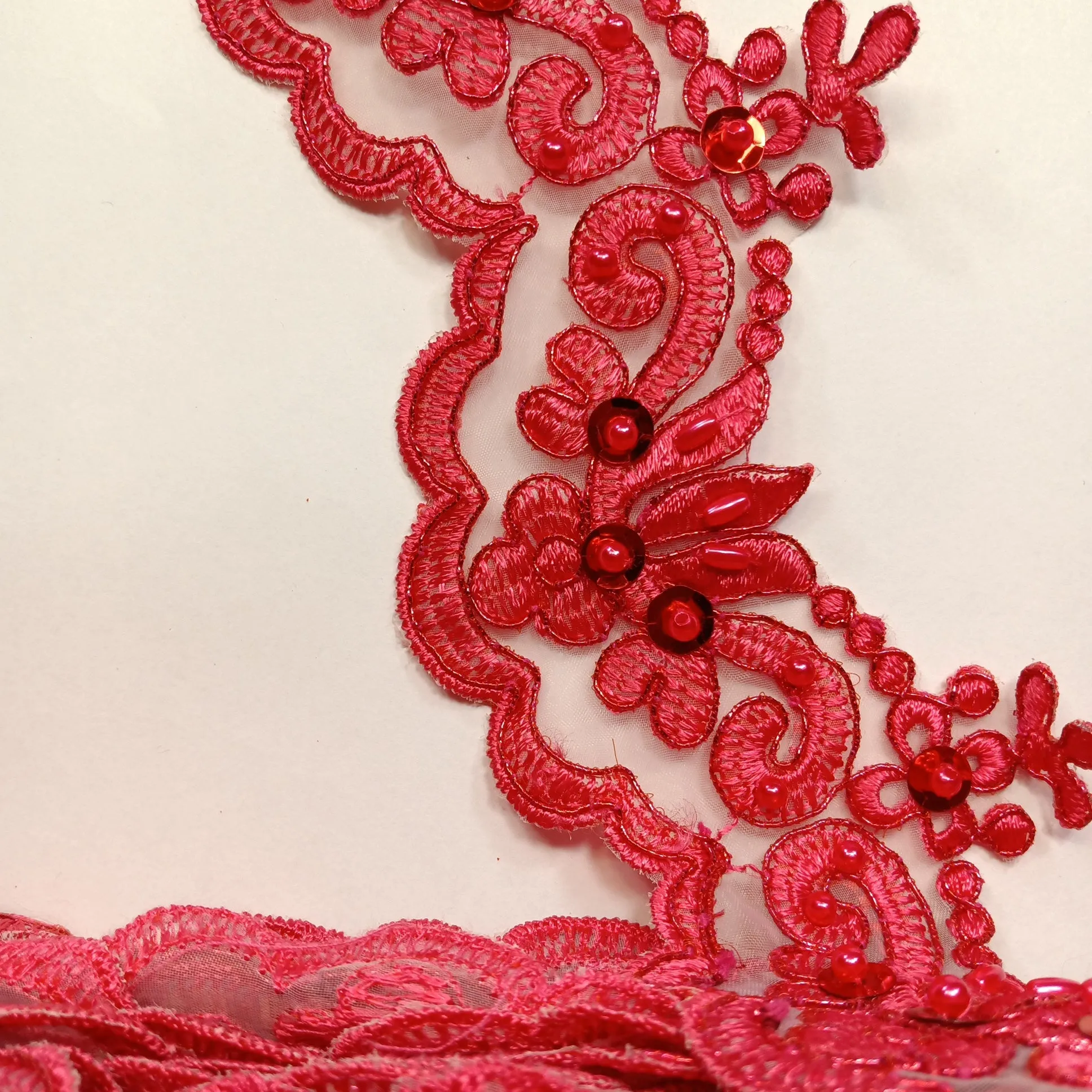 Beaded & Corded Lace Trimming Embroidered on 100% Polyester Organza | Lace USA - KZ-34