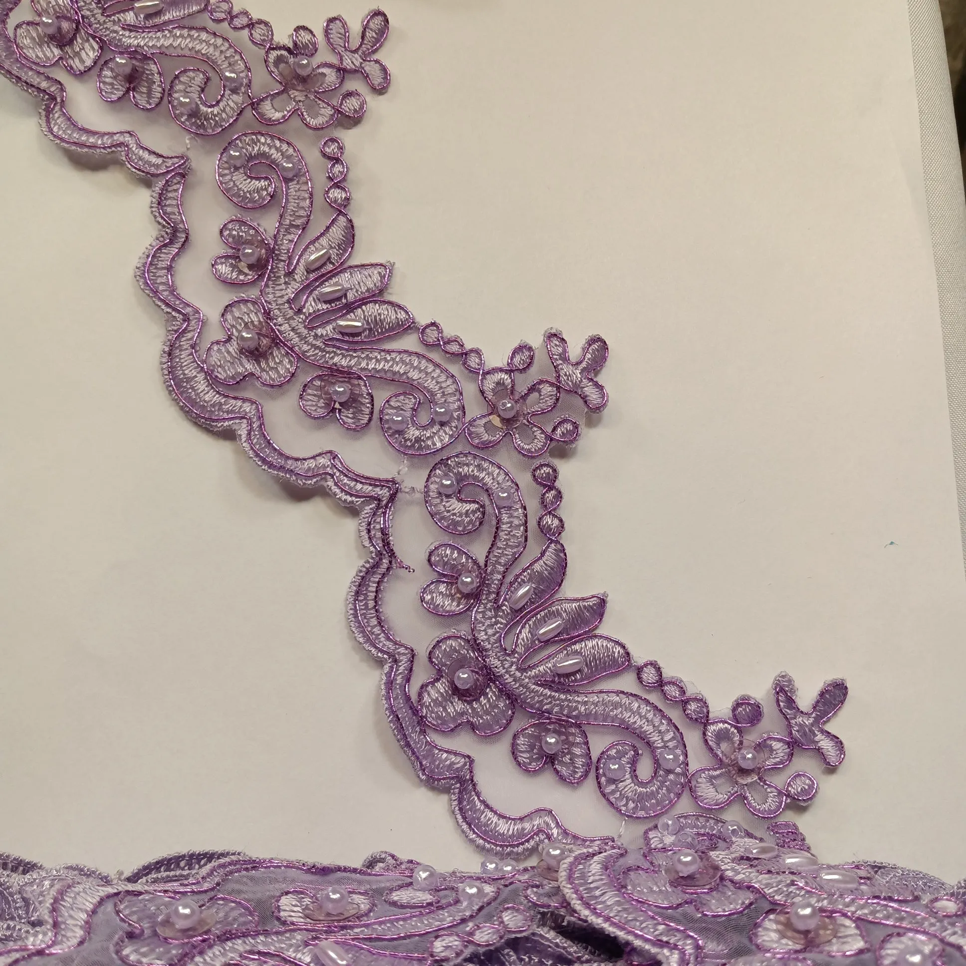 Beaded & Corded Lace Trimming Embroidered on 100% Polyester Organza | Lace USA - KZ-34