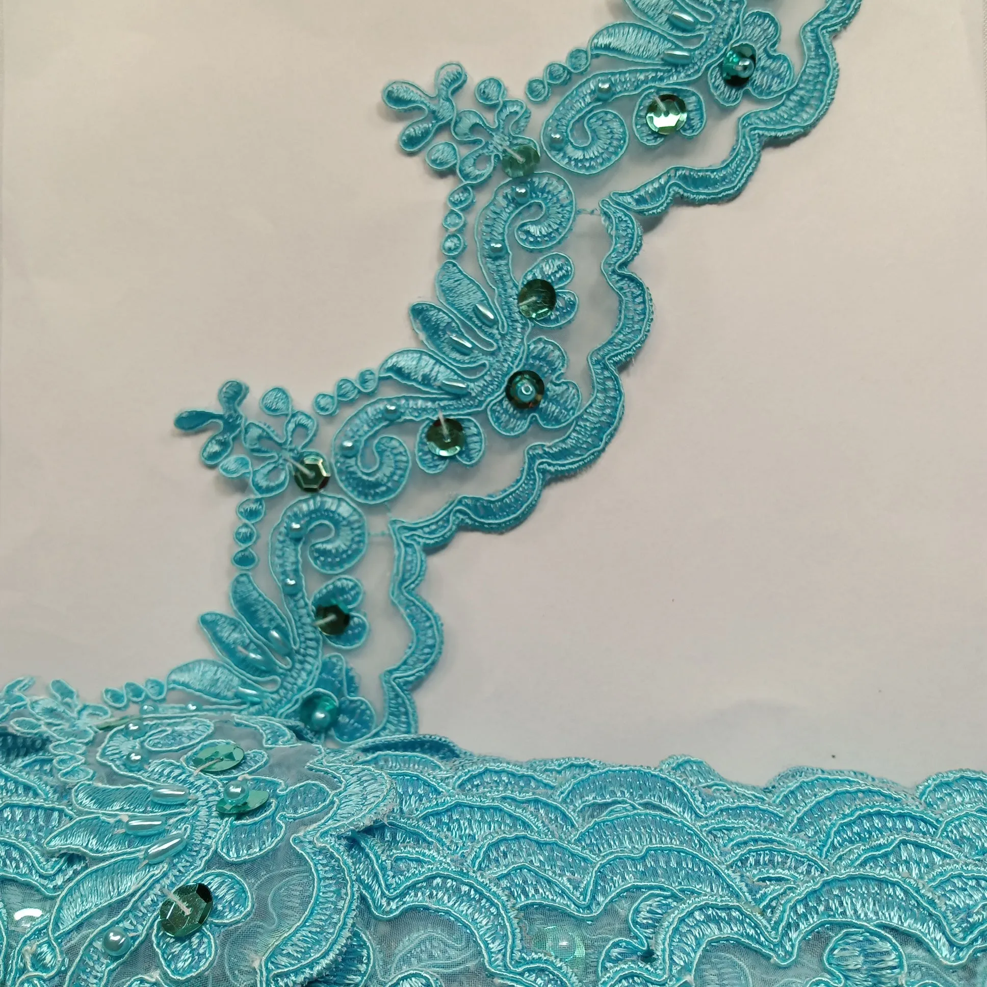 Beaded & Corded Lace Trimming Embroidered on 100% Polyester Organza | Lace USA - KZ-34