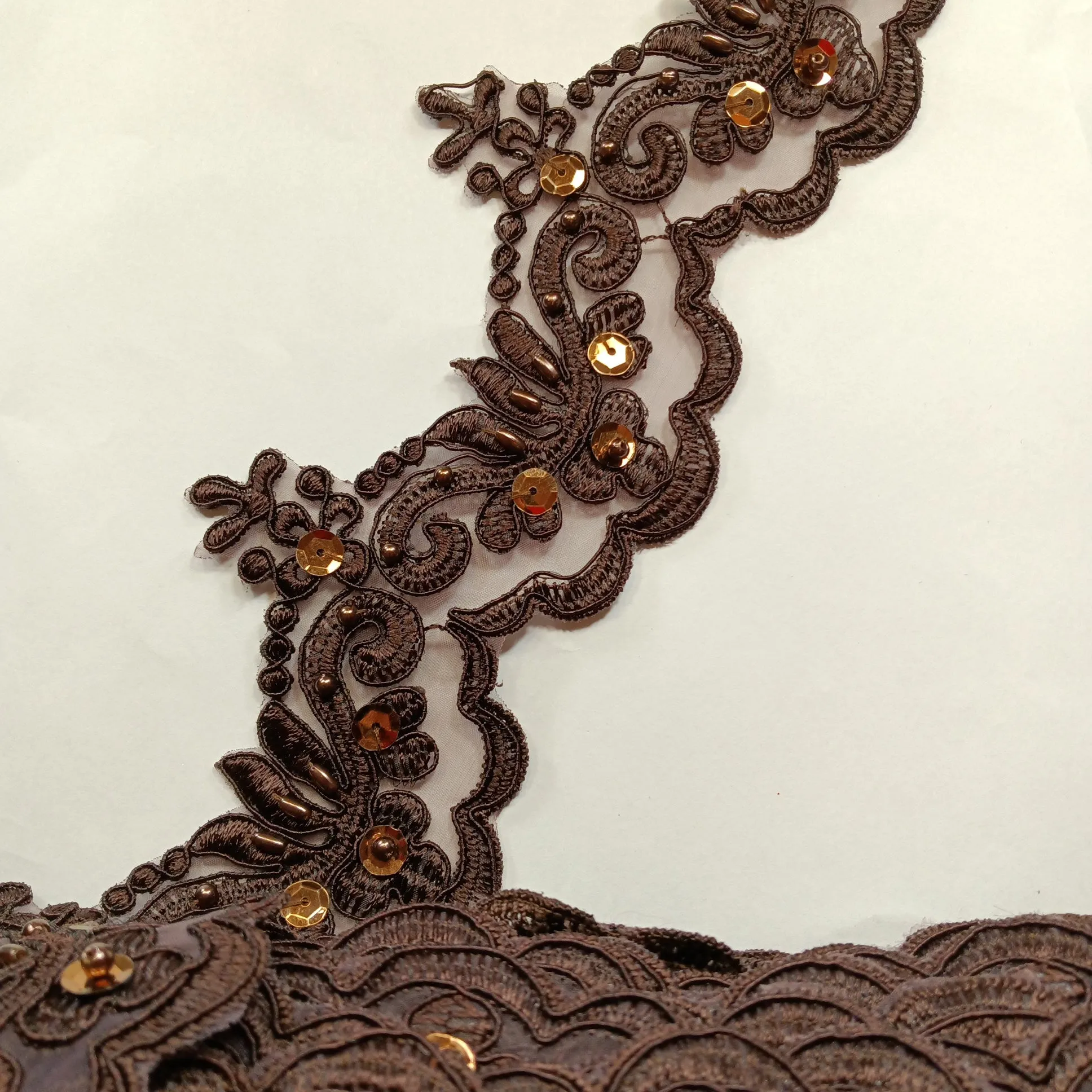Beaded & Corded Lace Trimming Embroidered on 100% Polyester Organza | Lace USA - KZ-34