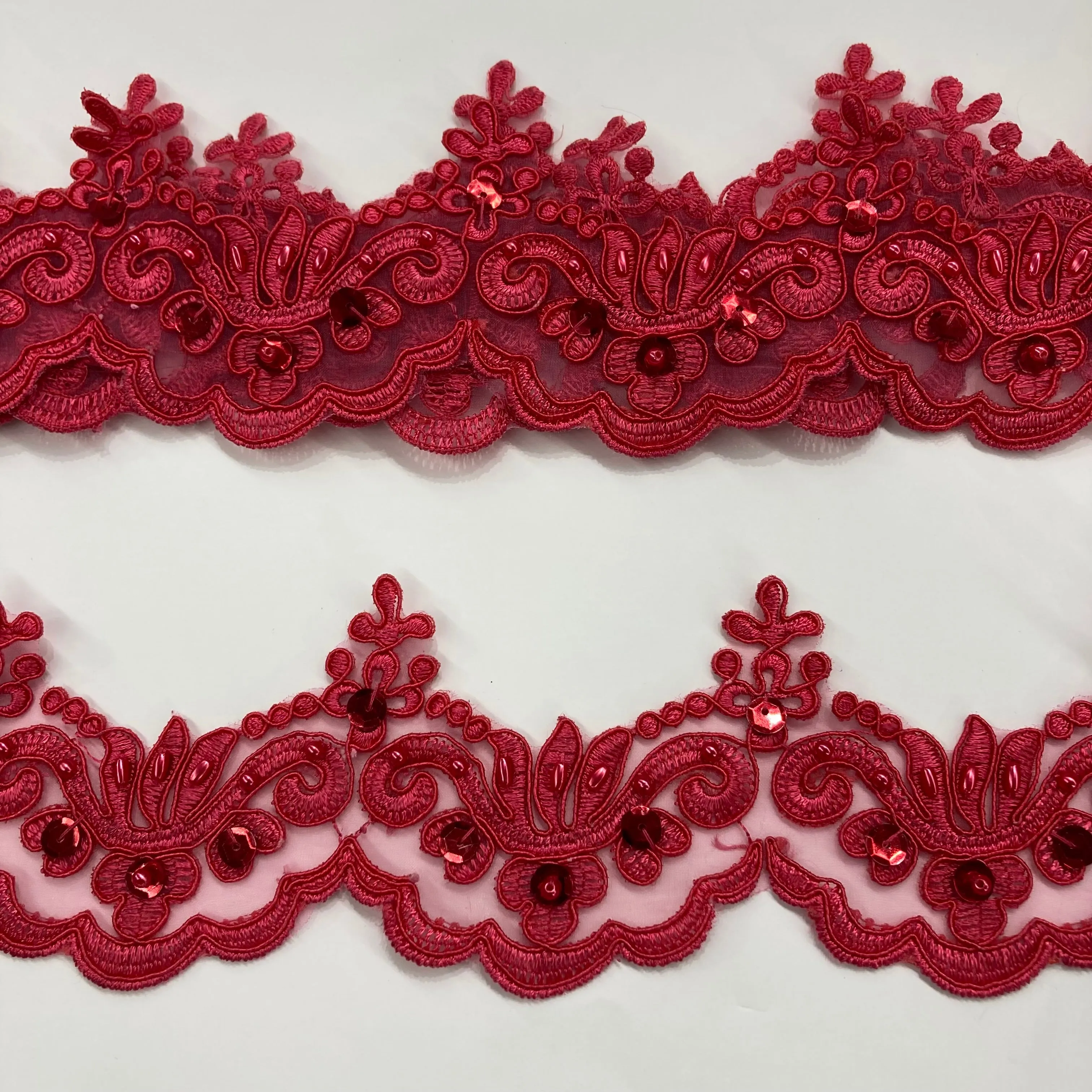 Beaded & Corded Lace Trimming Embroidered on 100% Polyester Organza | Lace USA - KZ-34