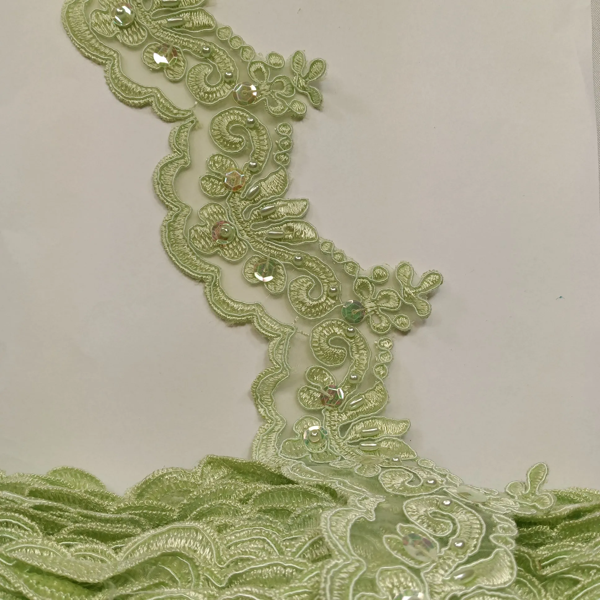 Beaded & Corded Lace Trimming Embroidered on 100% Polyester Organza | Lace USA - KZ-34