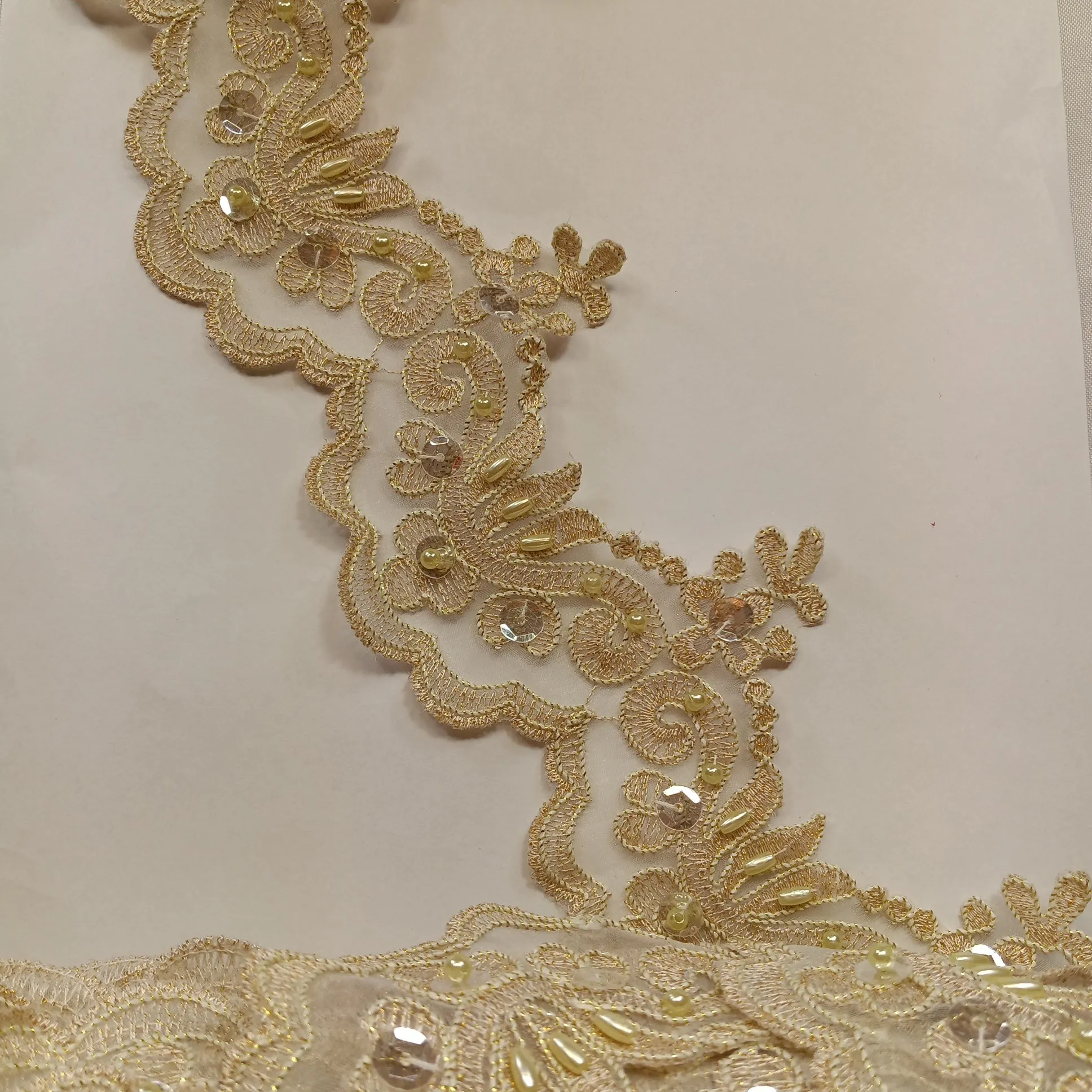 Beaded & Corded Lace Trimming Embroidered on 100% Polyester Organza | Lace USA - KZ-34