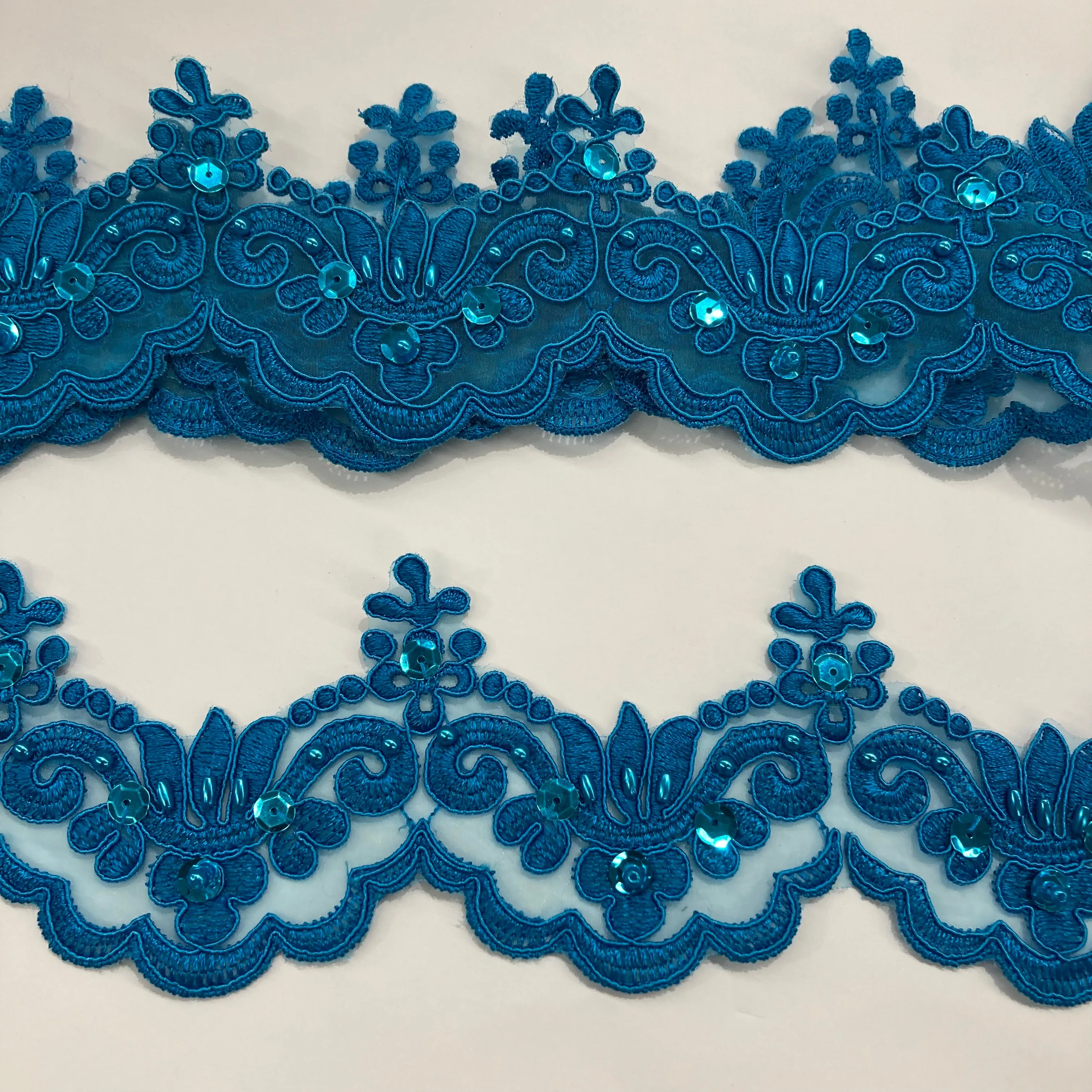 Beaded & Corded Lace Trimming Embroidered on 100% Polyester Organza | Lace USA - KZ-34