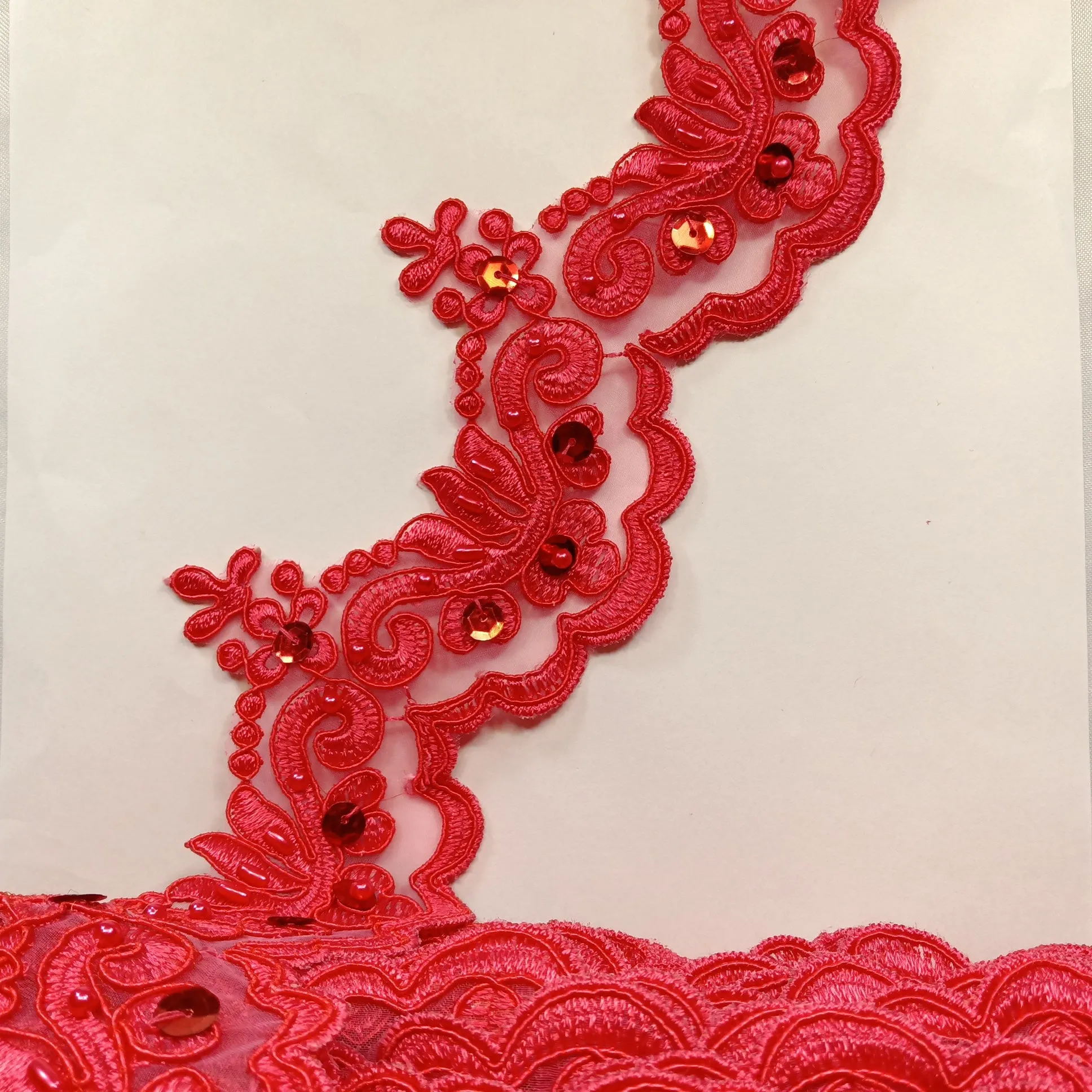 Beaded & Corded Lace Trimming Embroidered on 100% Polyester Organza | Lace USA - KZ-34