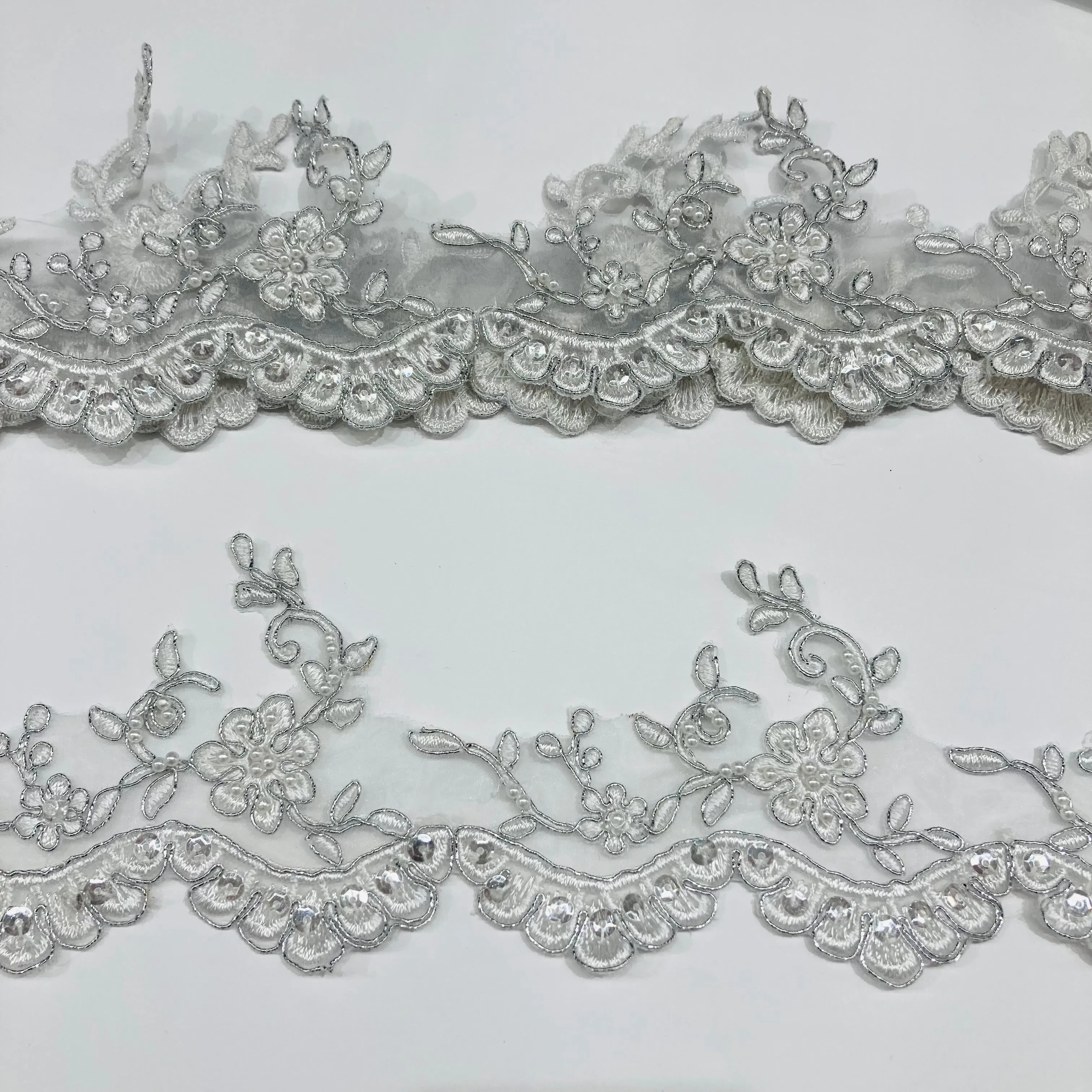 Beaded & Corded Lace Trimming Embroidered on 100% Polyester Organza or Net Mesh | Lace USA - 95955N-BP