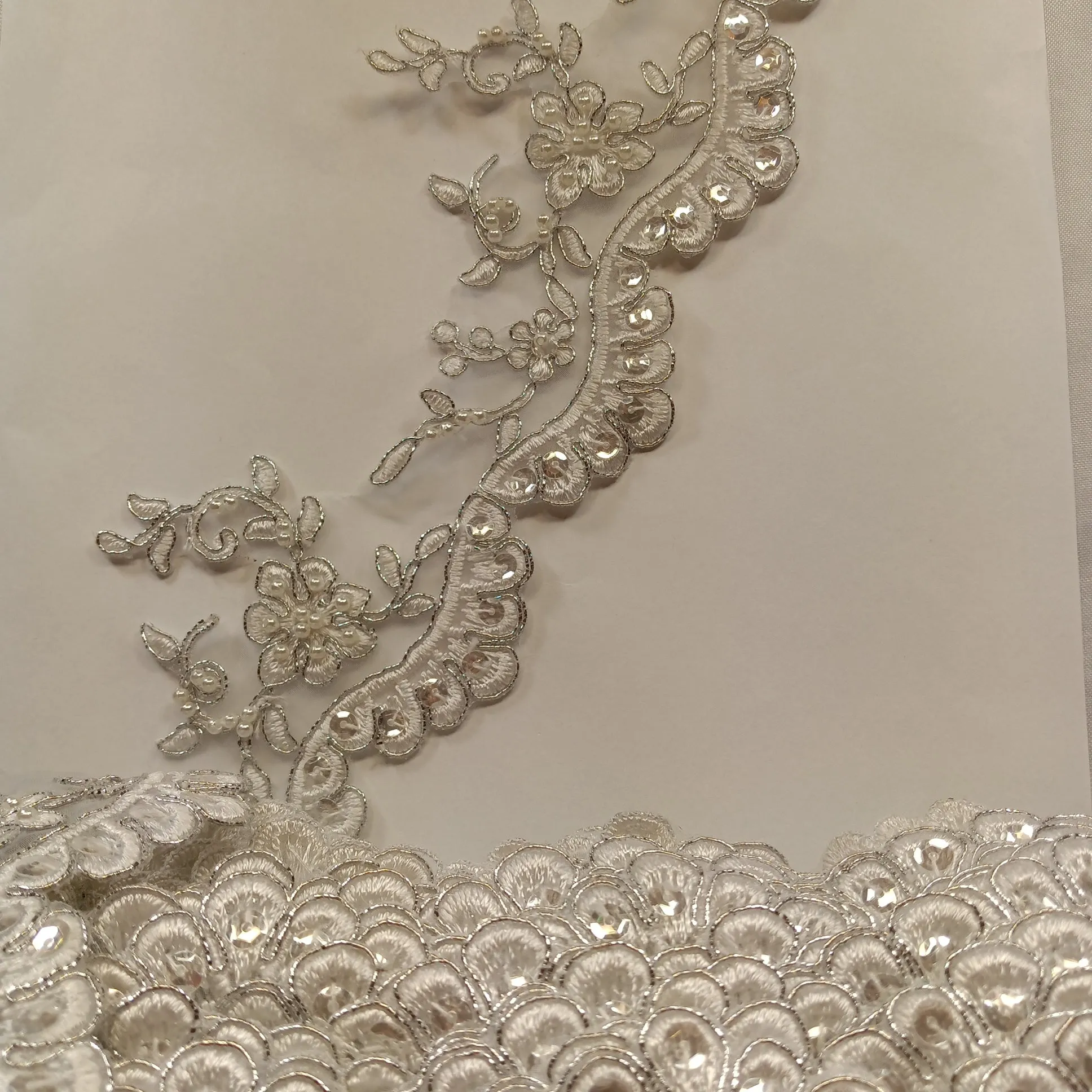 Beaded & Corded Lace Trimming Embroidered on 100% Polyester Organza or Net Mesh | Lace USA - 95955N-BP