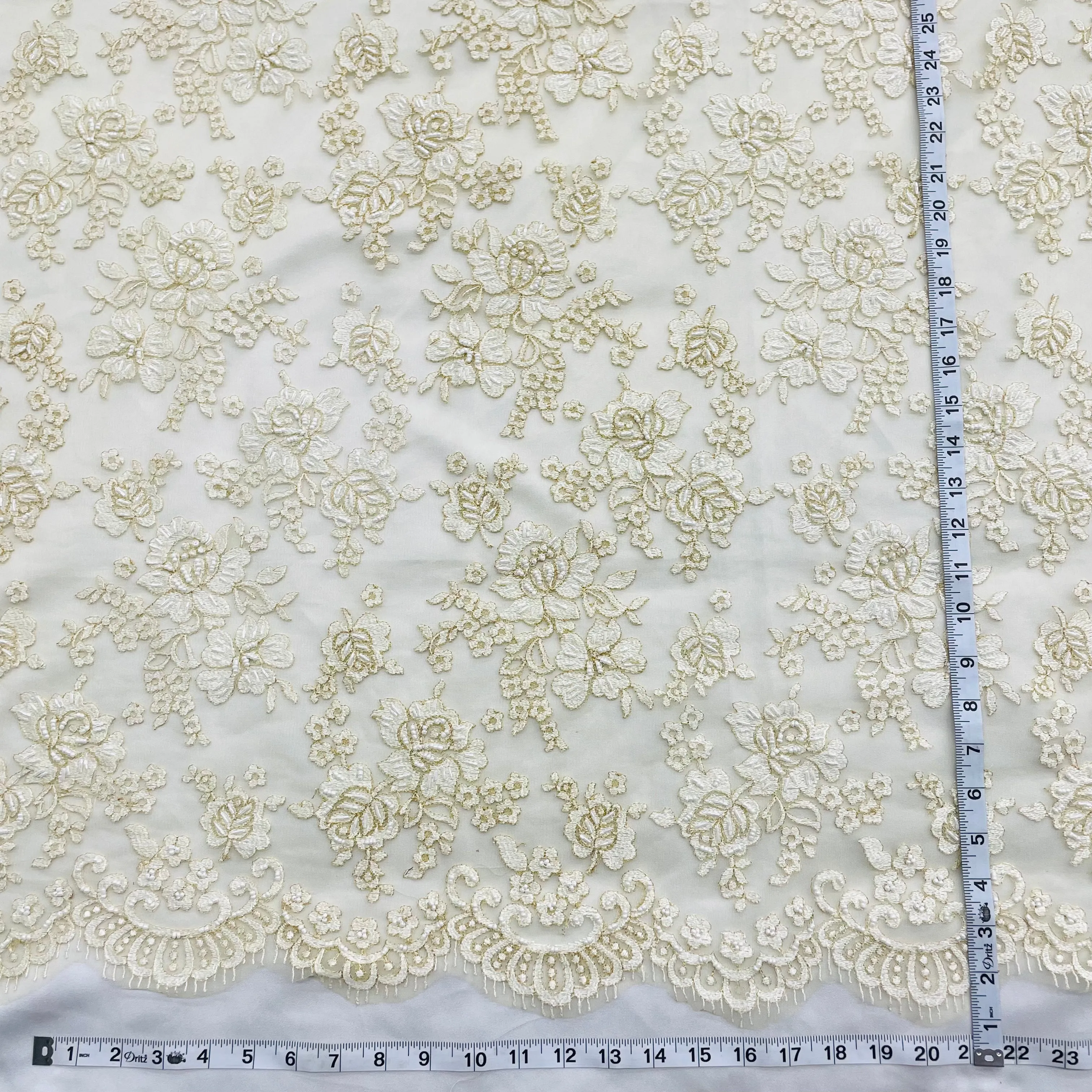 Beaded Lace Fabric Embroidered on 100% Polyester Net Mesh | Lace USA - 41264W-BP