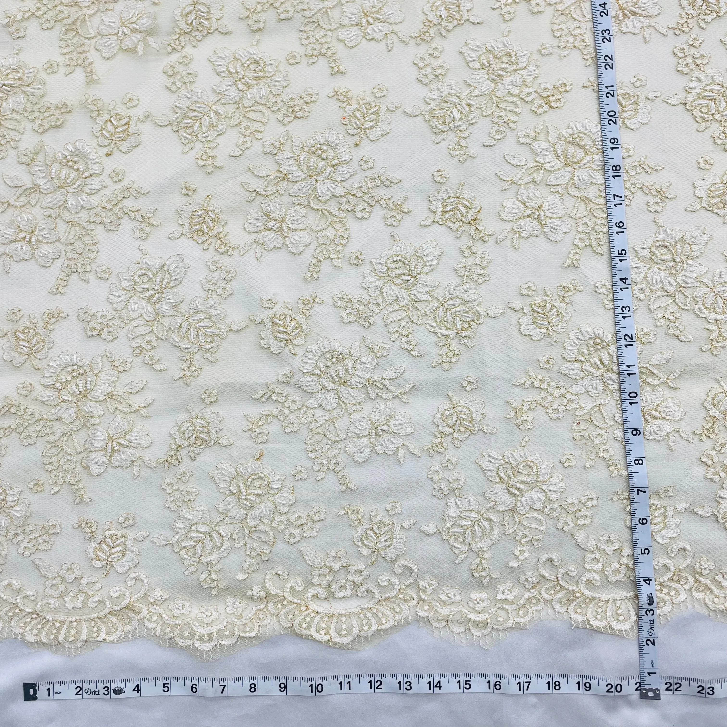 Beaded Lace Fabric Embroidered on 100% Polyester Net Mesh | Lace USA - 41264W-BP