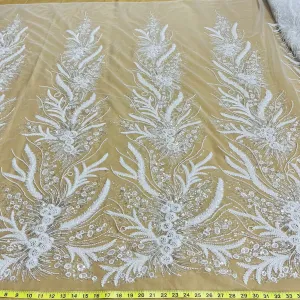 Beaded Lace Fabric Embroidered on 100% Polyester Net Mesh | Lace USA - GD-220712