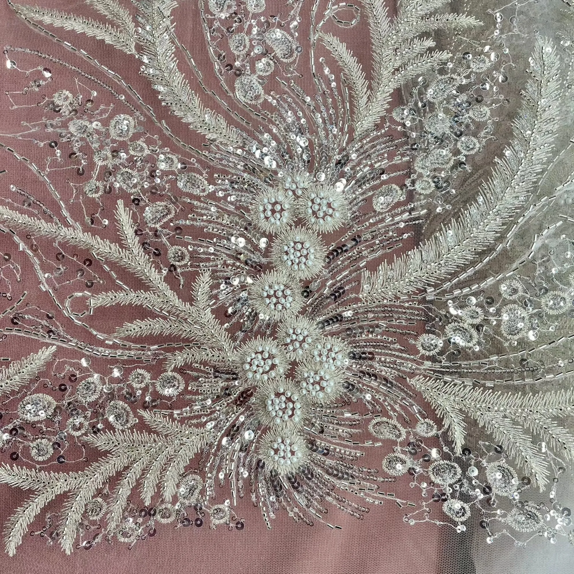 Beaded Lace Fabric Embroidered on 100% Polyester Net Mesh | Lace USA - GD-220712