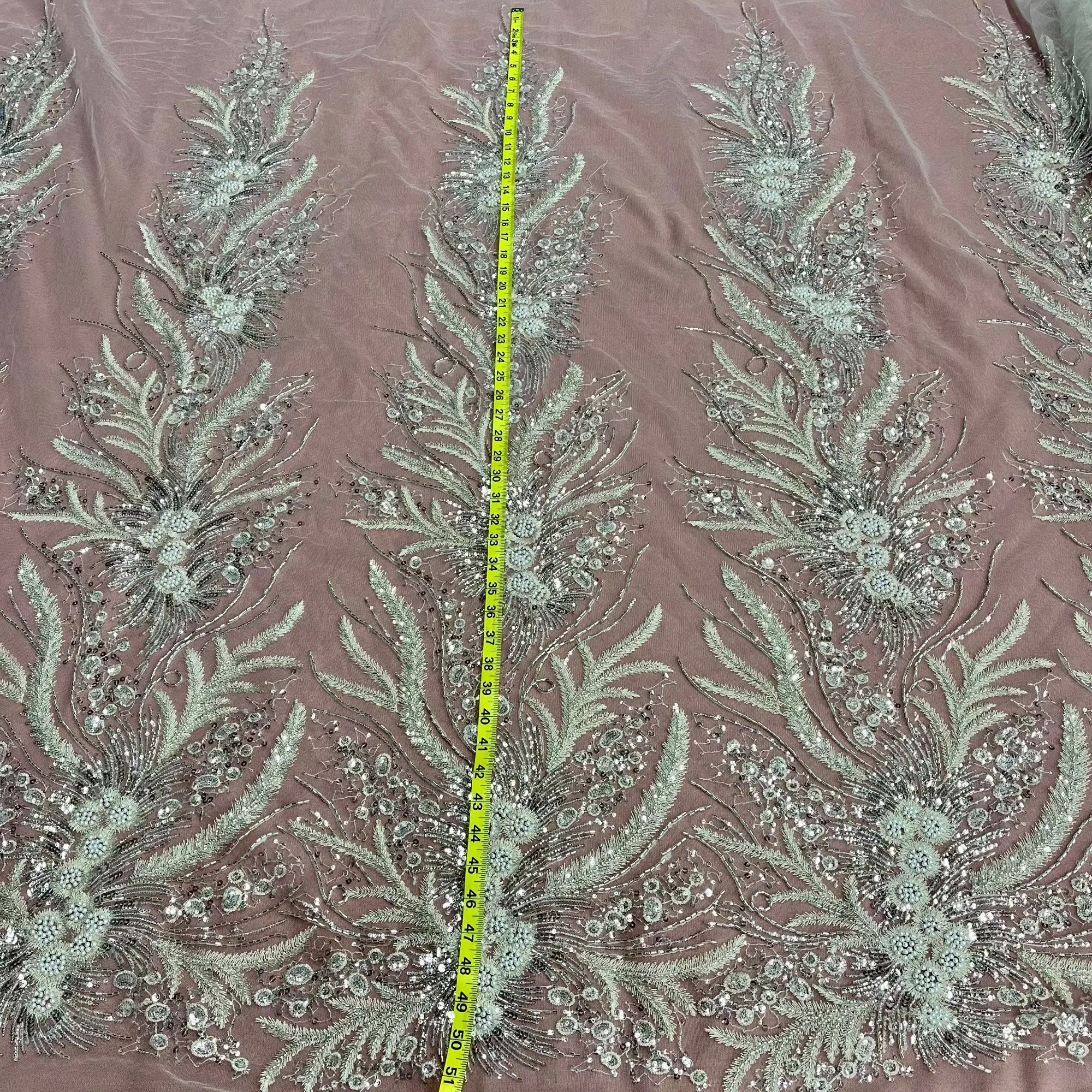 Beaded Lace Fabric Embroidered on 100% Polyester Net Mesh | Lace USA - GD-220712