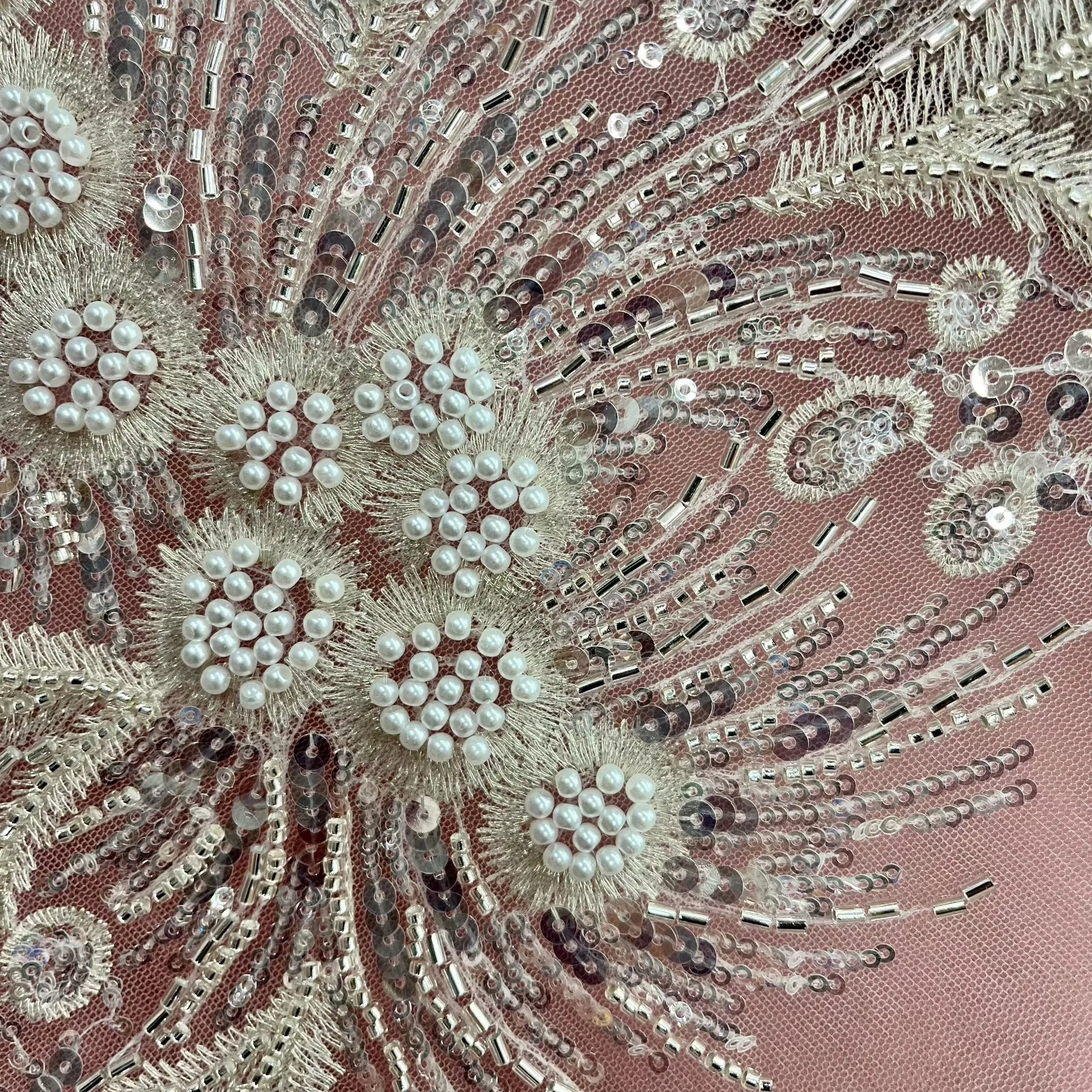 Beaded Lace Fabric Embroidered on 100% Polyester Net Mesh | Lace USA - GD-220712