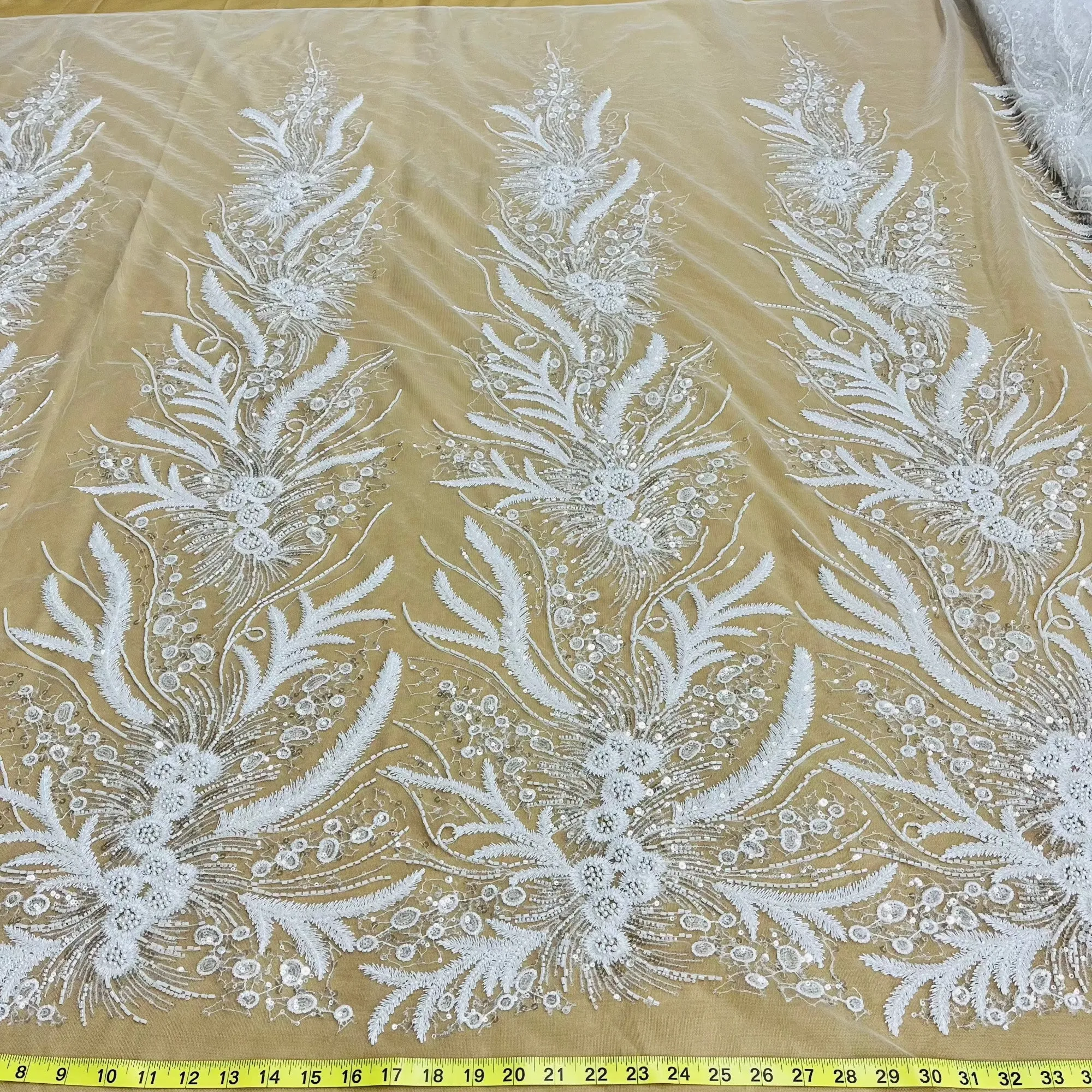 Beaded Lace Fabric Embroidered on 100% Polyester Net Mesh | Lace USA - GD-220712