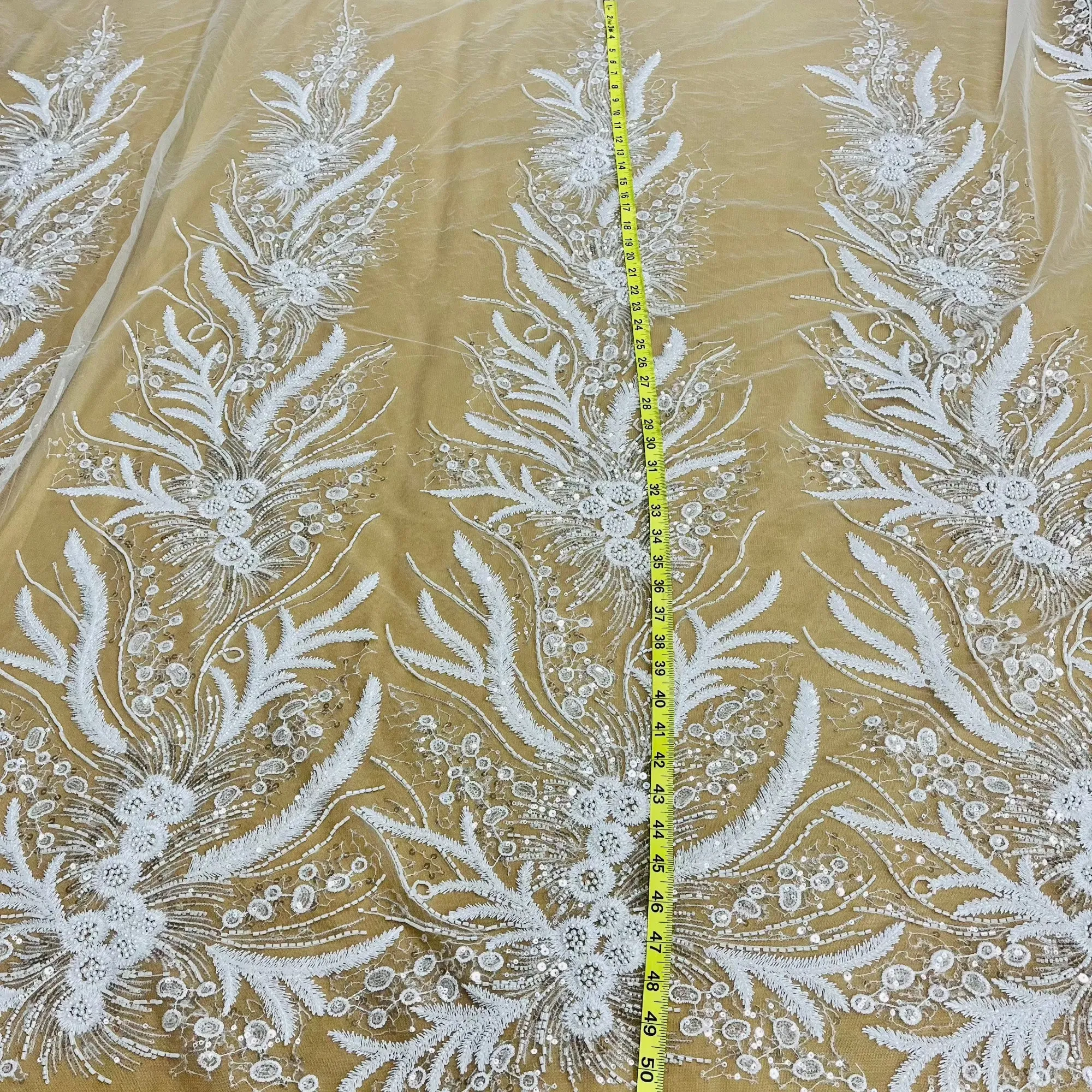 Beaded Lace Fabric Embroidered on 100% Polyester Net Mesh | Lace USA - GD-220712