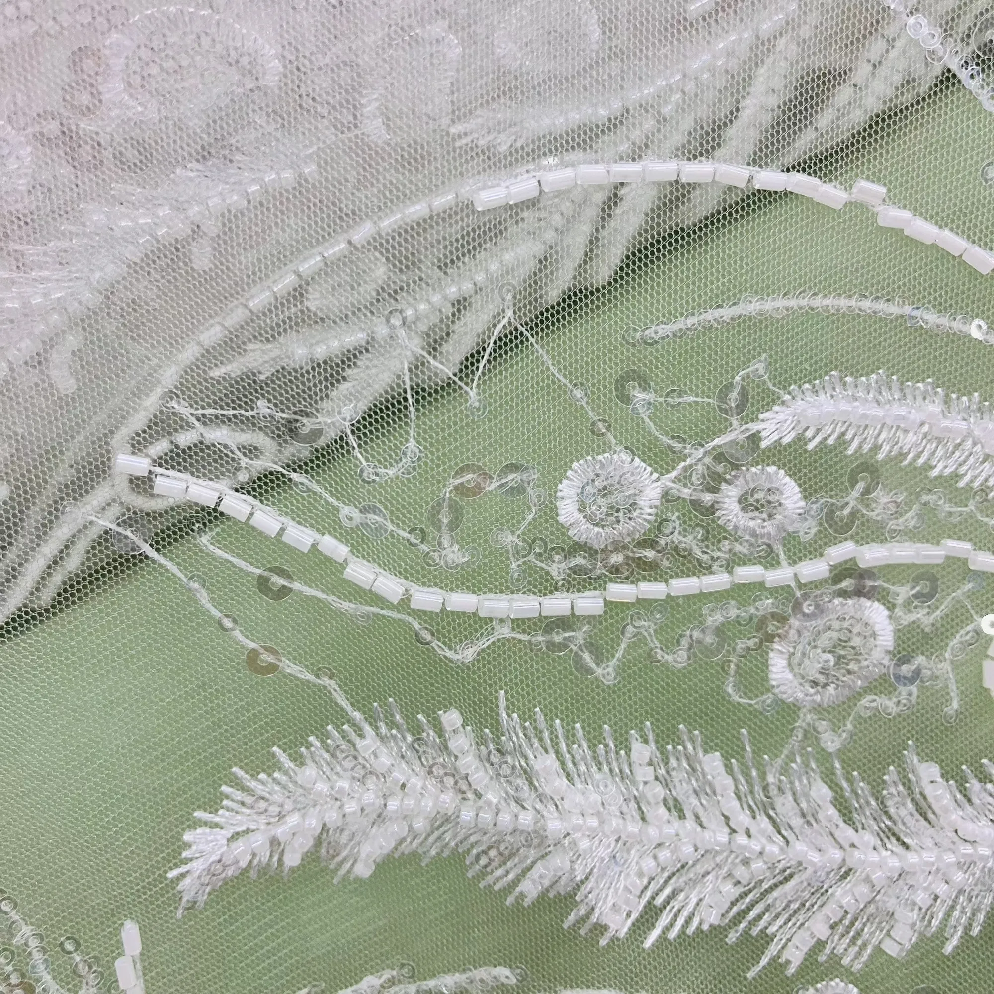 Beaded Lace Fabric Embroidered on 100% Polyester Net Mesh | Lace USA - GD-220712