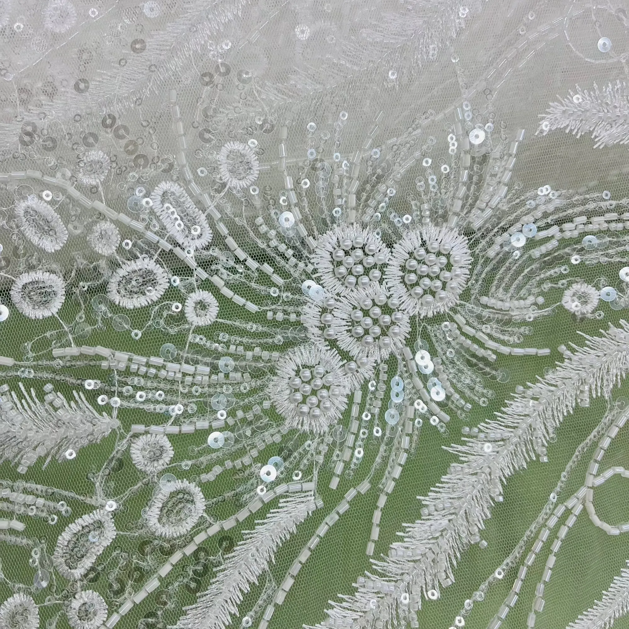 Beaded Lace Fabric Embroidered on 100% Polyester Net Mesh | Lace USA - GD-220712