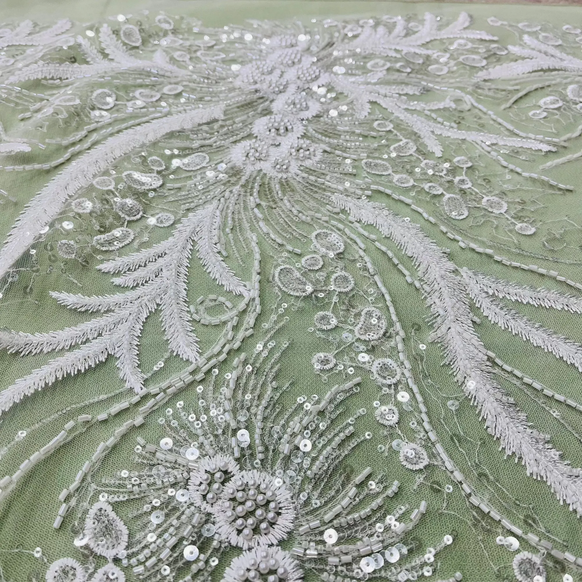 Beaded Lace Fabric Embroidered on 100% Polyester Net Mesh | Lace USA - GD-220712
