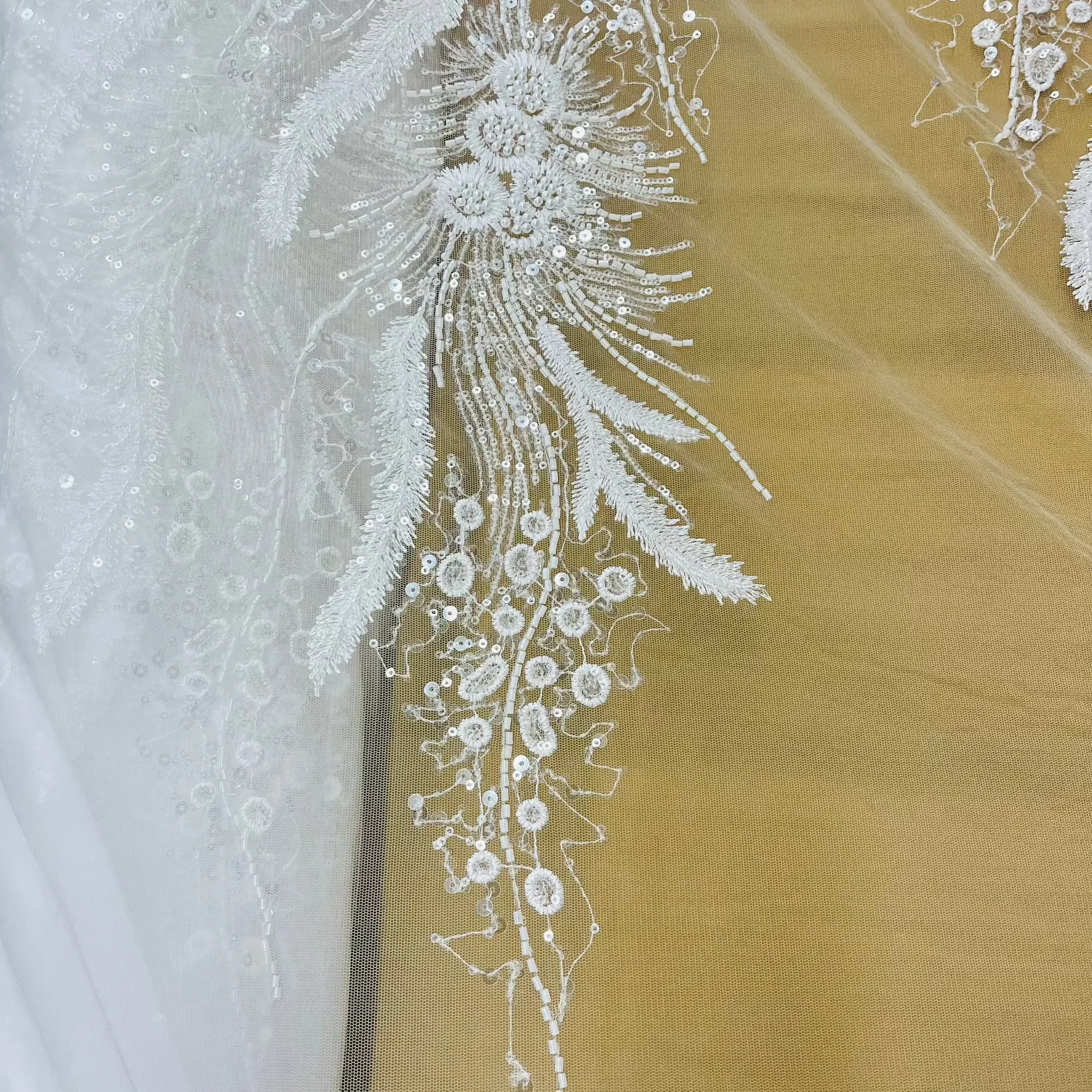 Beaded Lace Fabric Embroidered on 100% Polyester Net Mesh | Lace USA - GD-220712