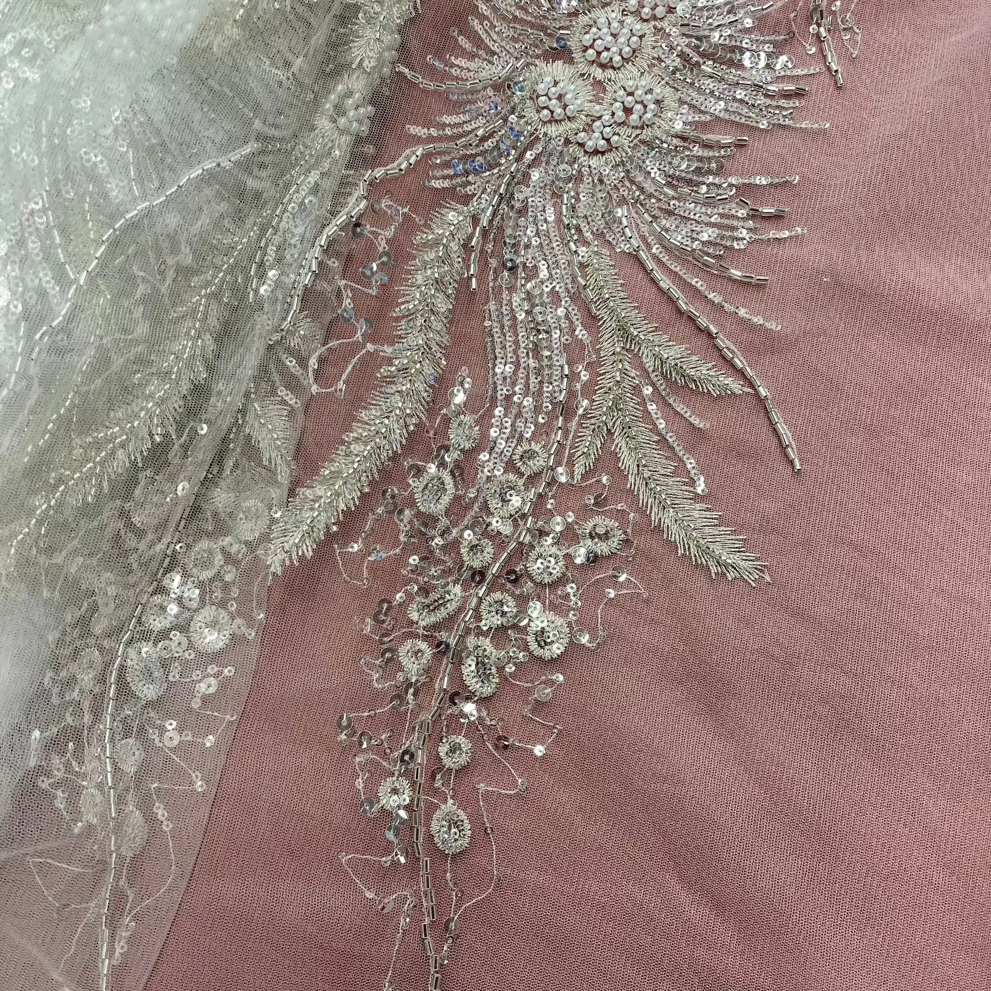 Beaded Lace Fabric Embroidered on 100% Polyester Net Mesh | Lace USA - GD-220712