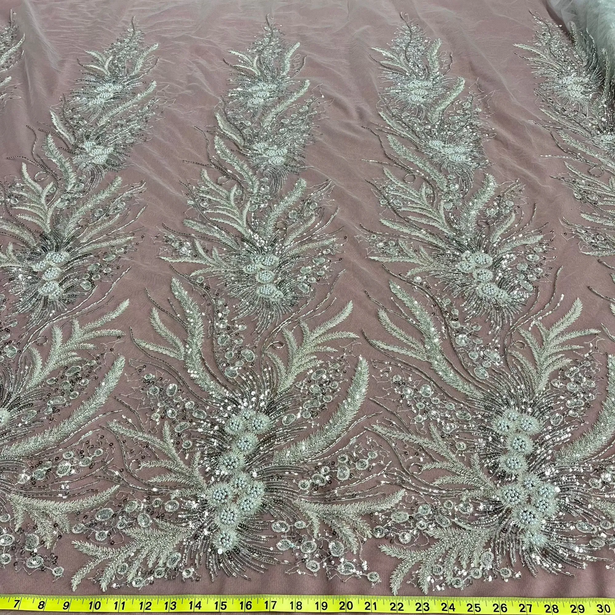Beaded Lace Fabric Embroidered on 100% Polyester Net Mesh | Lace USA - GD-220712