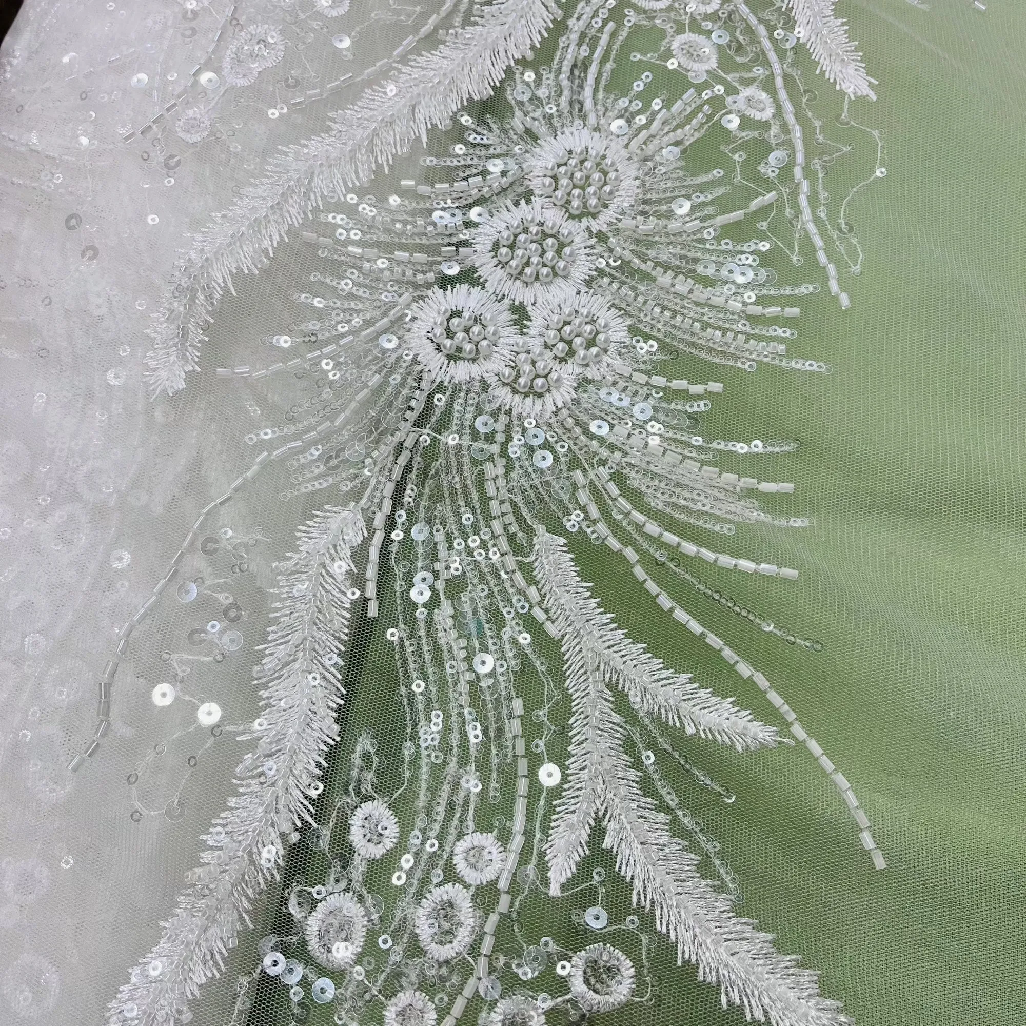 Beaded Lace Fabric Embroidered on 100% Polyester Net Mesh | Lace USA - GD-220712