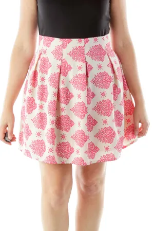 Beige Pink Printed Pleated Skirt