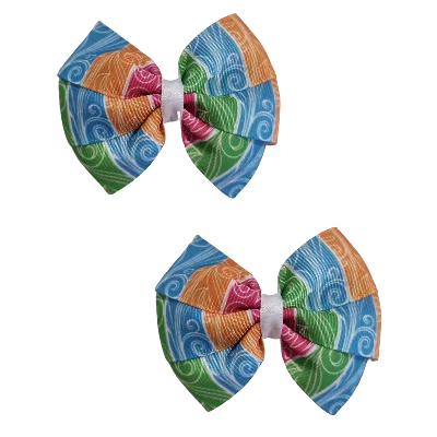 Bella Hair Bow - Bright Stripes and Swirls - 7cm