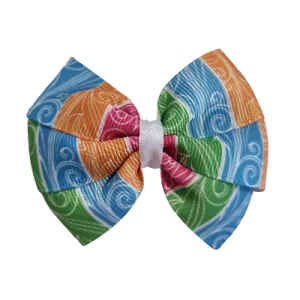 Bella Hair Bow - Bright Stripes and Swirls - 7cm