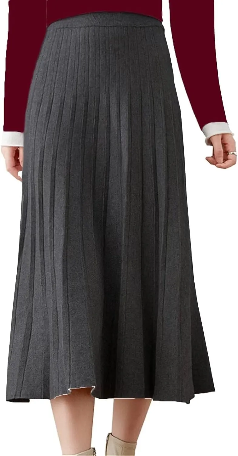 Beralst Women's Pleated Knit Sweater Midi Skirts