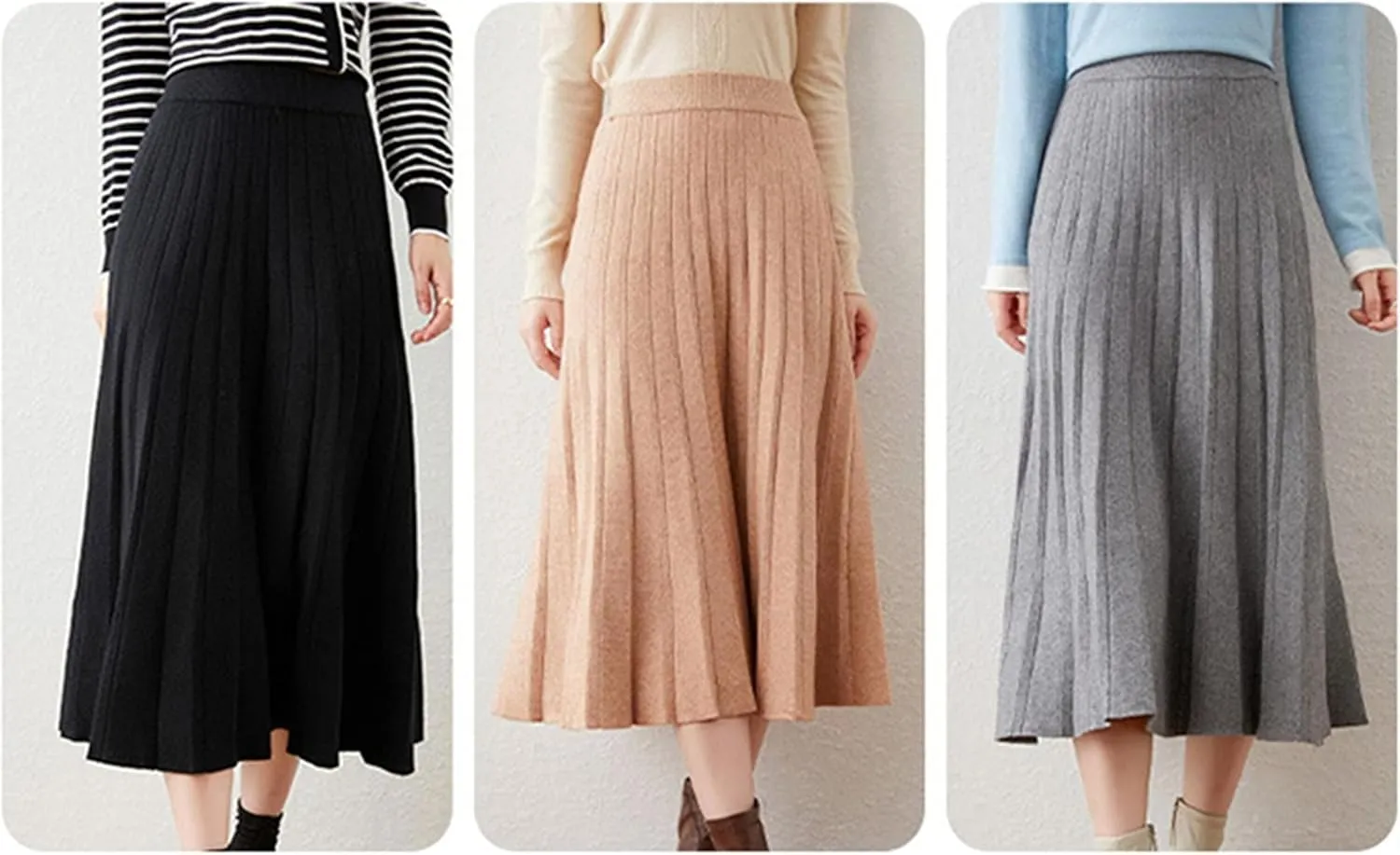 Beralst Women's Pleated Knit Sweater Midi Skirts