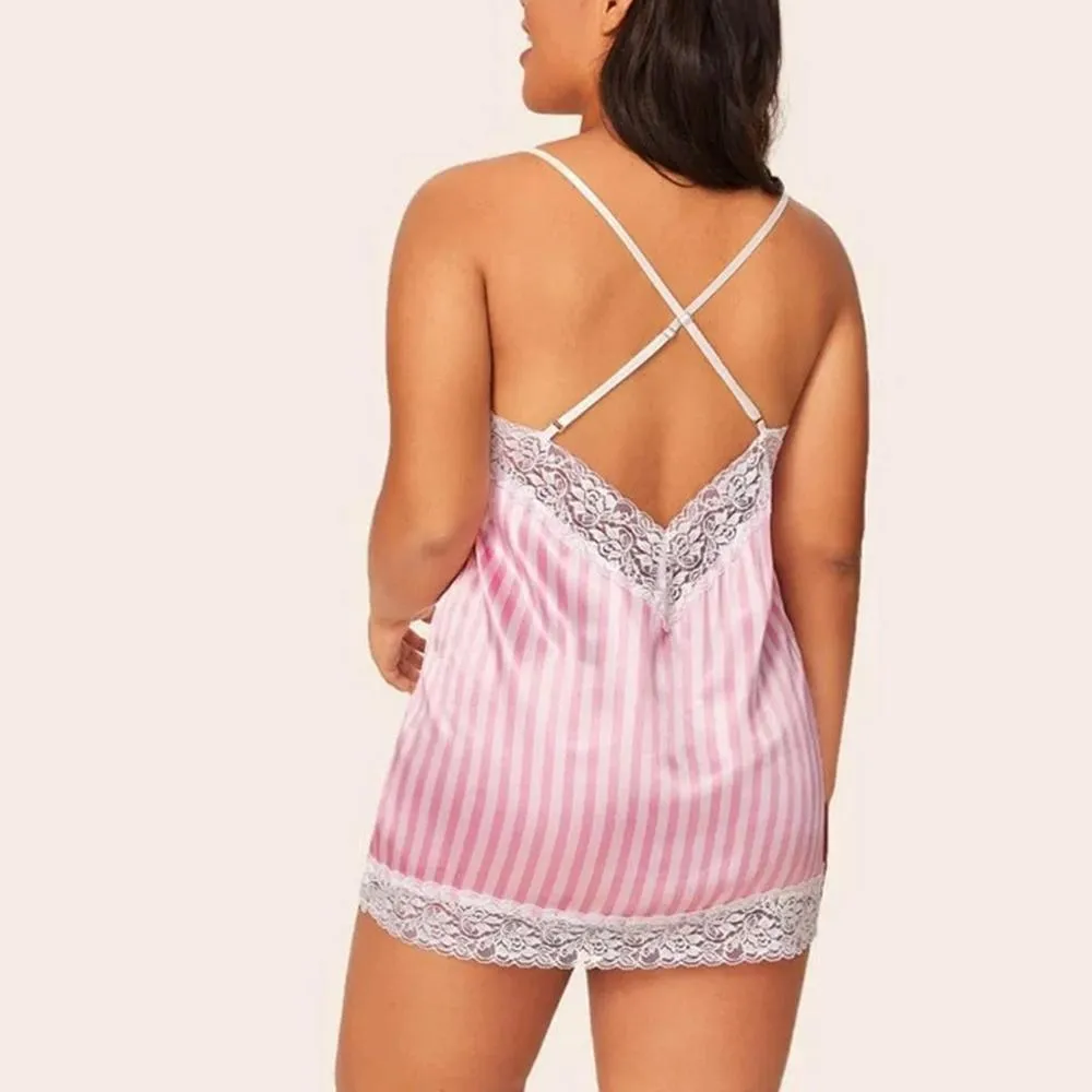 BerriesJam - Satin Sleepwear Pink Striped Pajamas Set