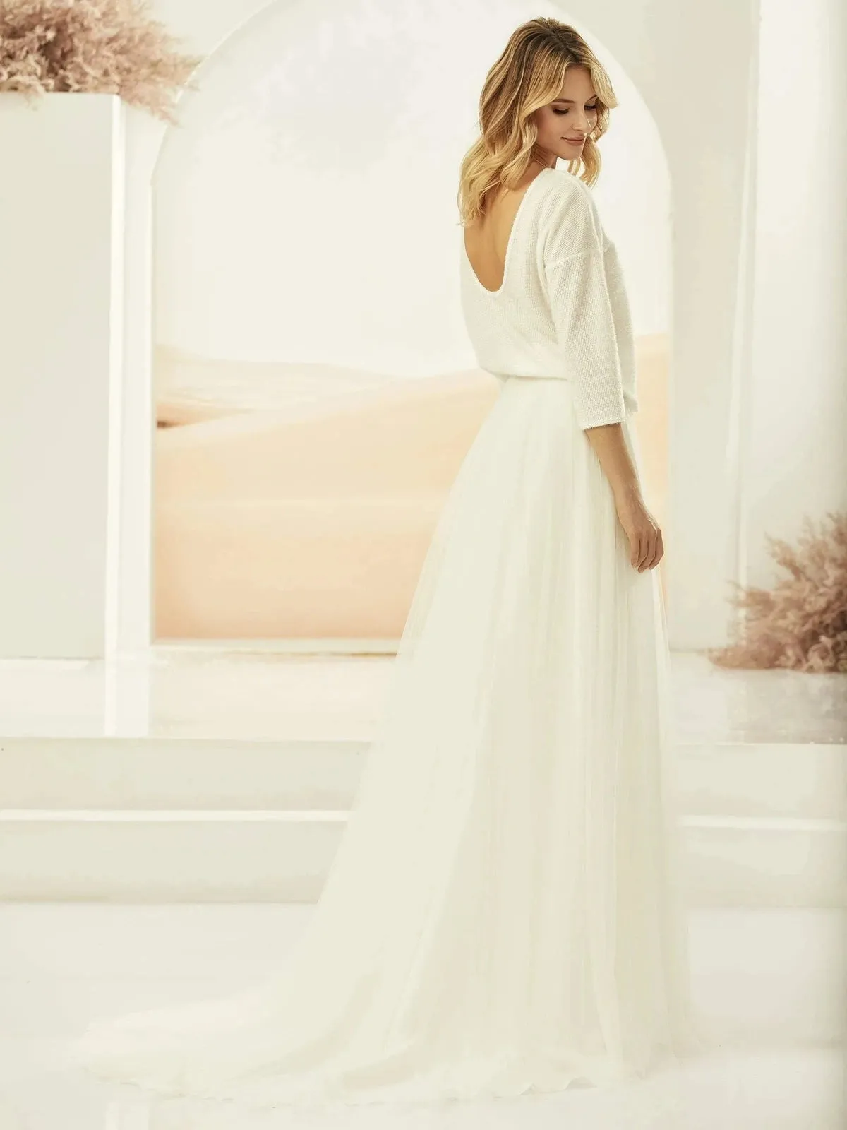 Bianco Evento Bridal Ivory Tulle Skirt with Train, Satin Waist CALYPSO